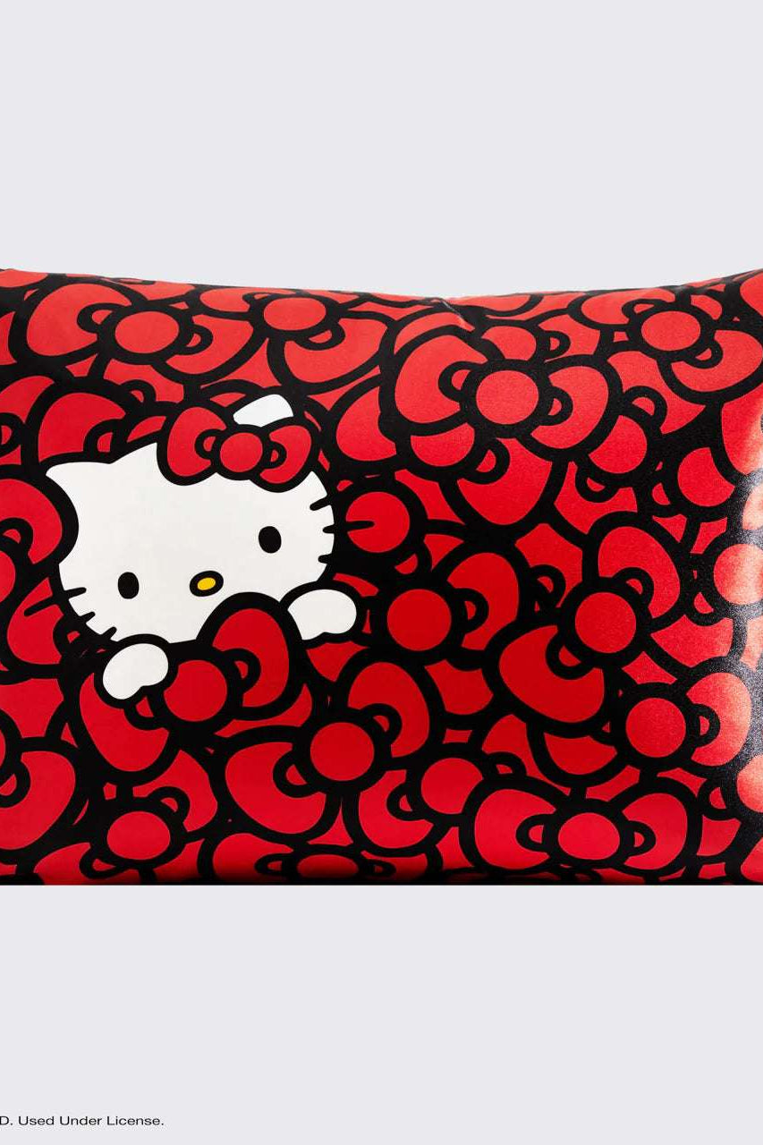 Hello Kitty x Kitsch Satin Pillowcase - Hello Kitty Bathes in a Sea of Bows by Kitsch – Pillow – Red | Spoiled Brat UK