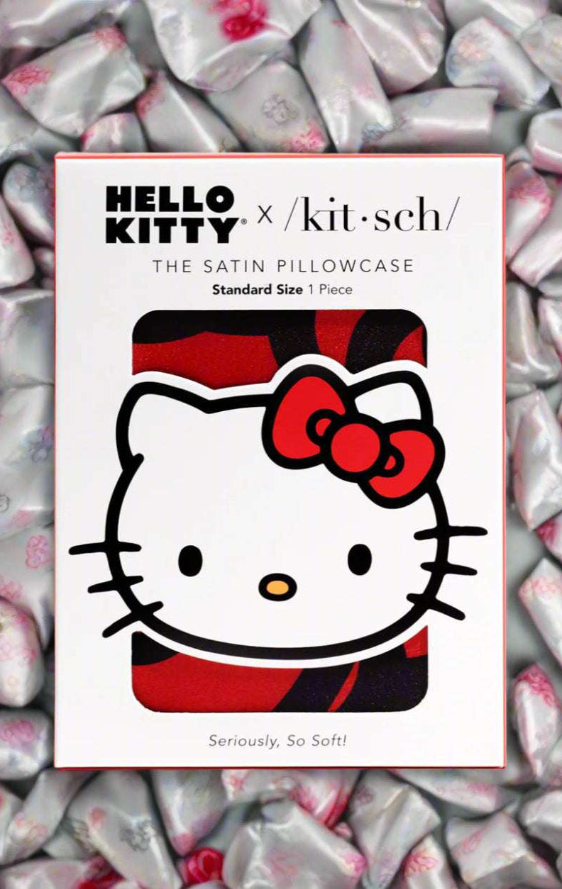 Shop Kitsch Hello Kitty x Kitsch Satin Pillowcase - Hello Kitty Bathes in a Sea of Bows Pillow for women – premium loungewear and festival fashion at Spoiled Brat