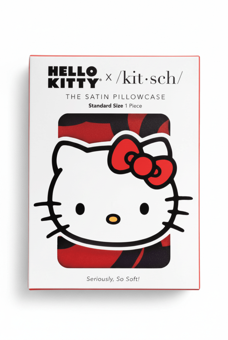 Shop Kitsch Hello Kitty x Kitsch Satin Pillowcase - Hello Kitty Bathes in a Sea of Bows Pillow for women – premium loungewear and festival fashion at Spoiled Brat
