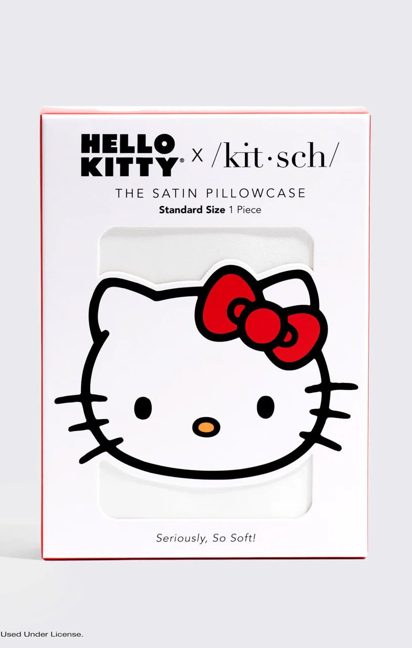 Shop Kitsch Hello Kitty x Kitsch Satin Pillowcase - Solid Ivory Hello Kitty Bow Pillow for women – premium loungewear and festival fashion at Spoiled Brat