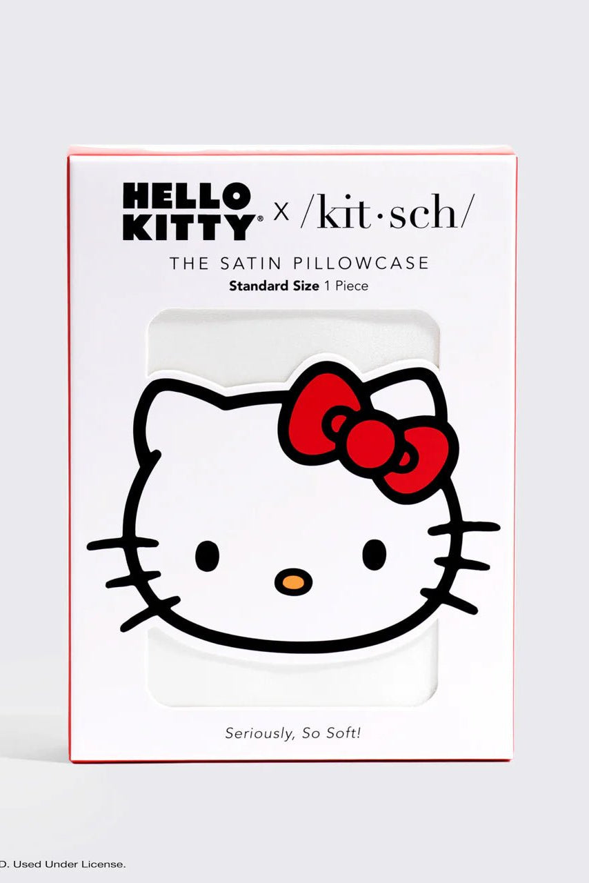 Shop Kitsch Hello Kitty x Kitsch Satin Pillowcase - Solid Ivory Hello Kitty Bow Pillow for women – premium loungewear and festival fashion at Spoiled Brat