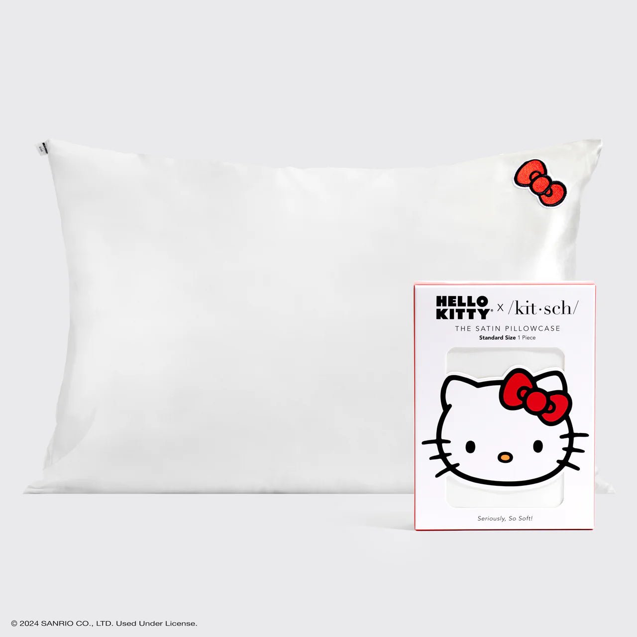 Shop Kitsch Hello Kitty x Kitsch Satin Pillowcase - Solid Ivory Hello Kitty Bow Pillow for women – premium loungewear and festival fashion at Spoiled Brat