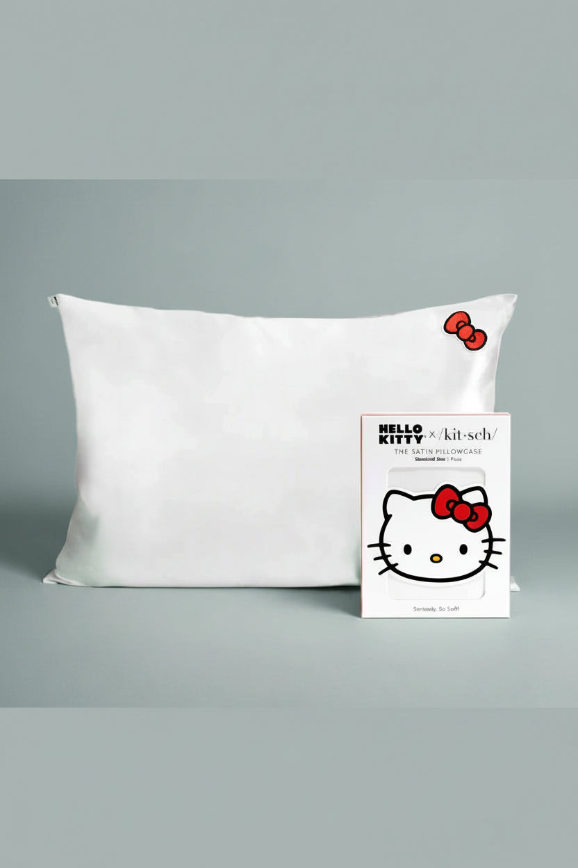 Shop Kitsch Hello Kitty x Kitsch Satin Pillowcase - Solid Ivory Hello Kitty Bow Pillow for women – premium loungewear and festival fashion at Spoiled Brat
