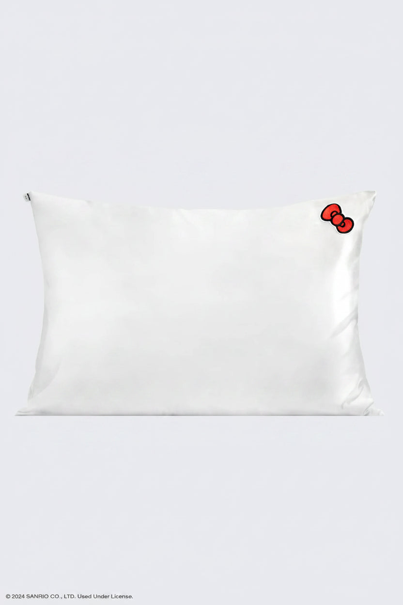 Shop Kitsch Hello Kitty x Kitsch Satin Pillowcase - Solid Ivory Hello Kitty Bow Pillow for women – premium loungewear and festival fashion at Spoiled Brat