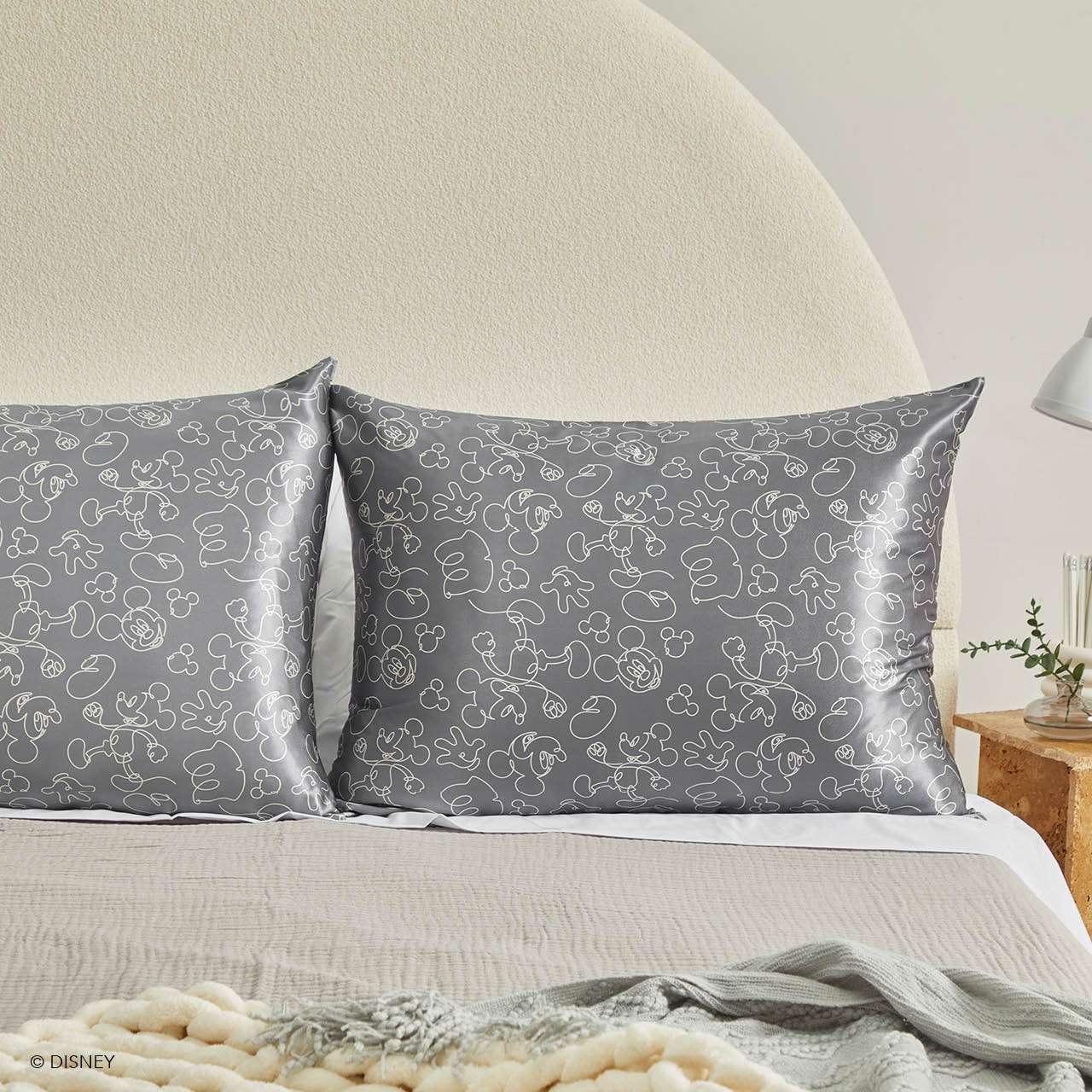Shop Kitsch Kitsch & Mickey and Minnie Satin Pillowcase Standard Mickey Magic - Charcoal Pillow for women – premium loungewear and festival fashion at Spoiled Brat