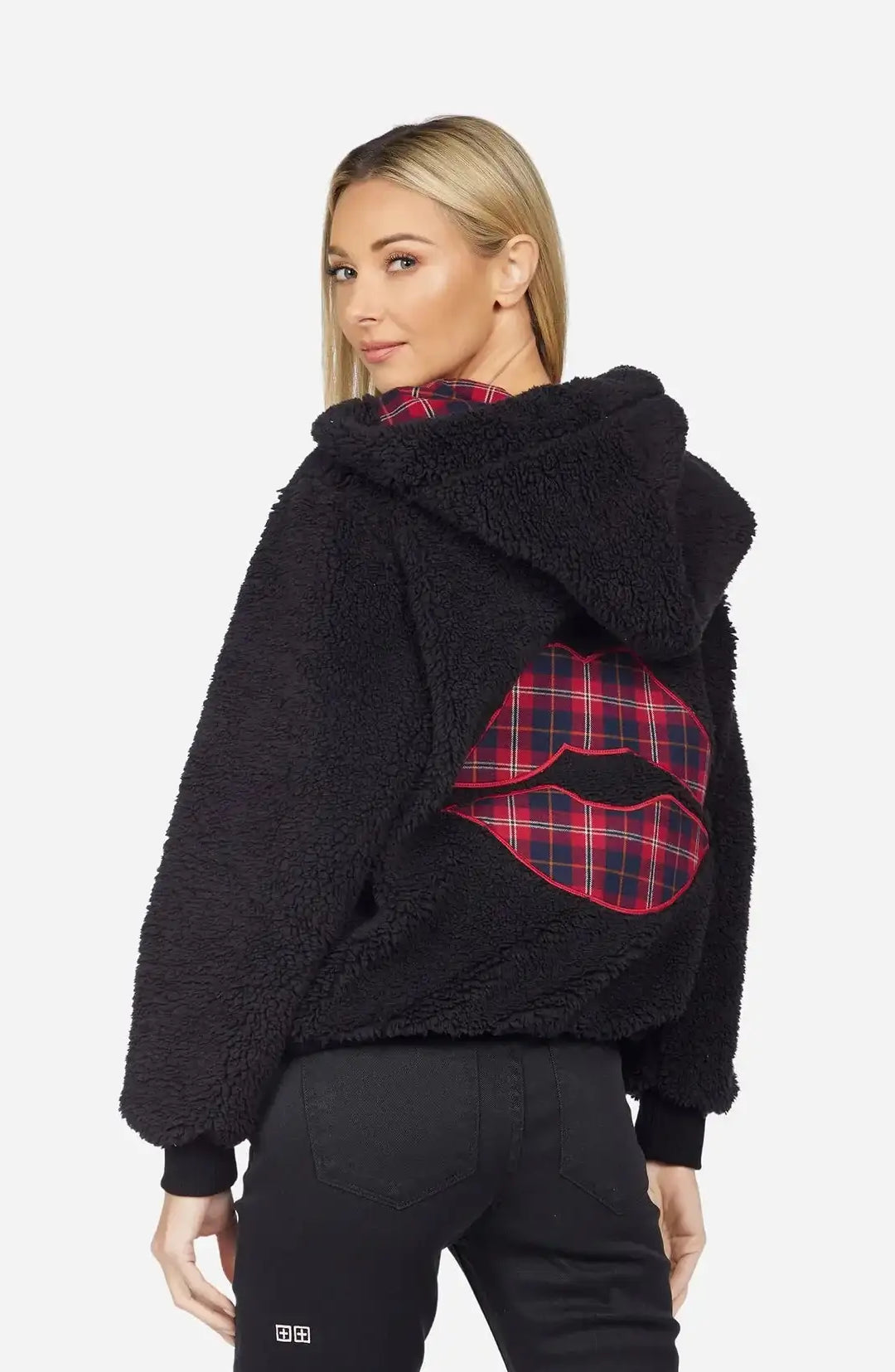 Lauren Moshi Deandra Plaid Lip Sherpa Fleece Jacket Jacket by Lauren Moshi as seen on celebrities