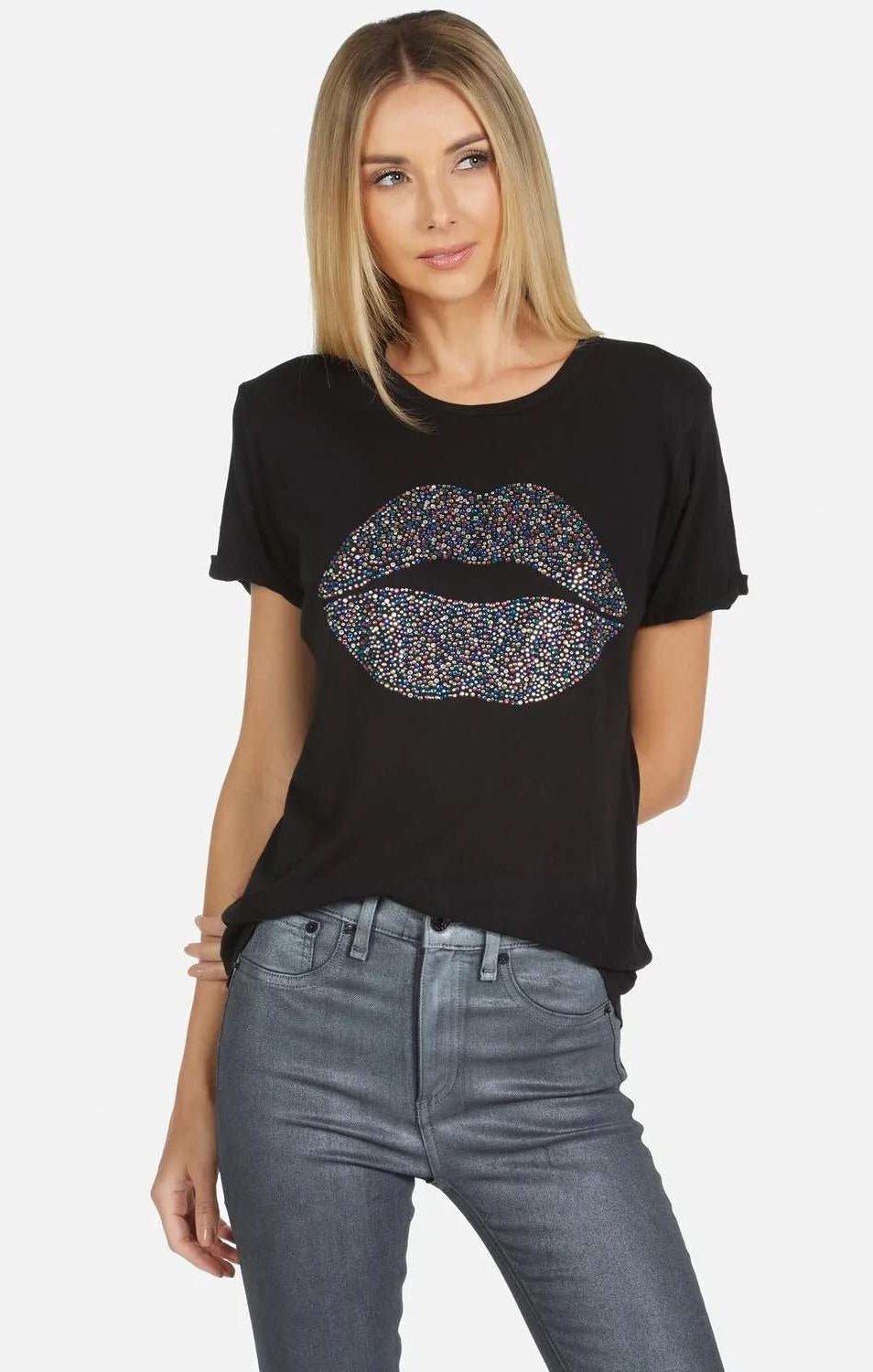 Lauren Moshi Edda Crystal Sprinkle Lip T-Shirt T-Shirt by Lauren Moshi as seen on celebrities