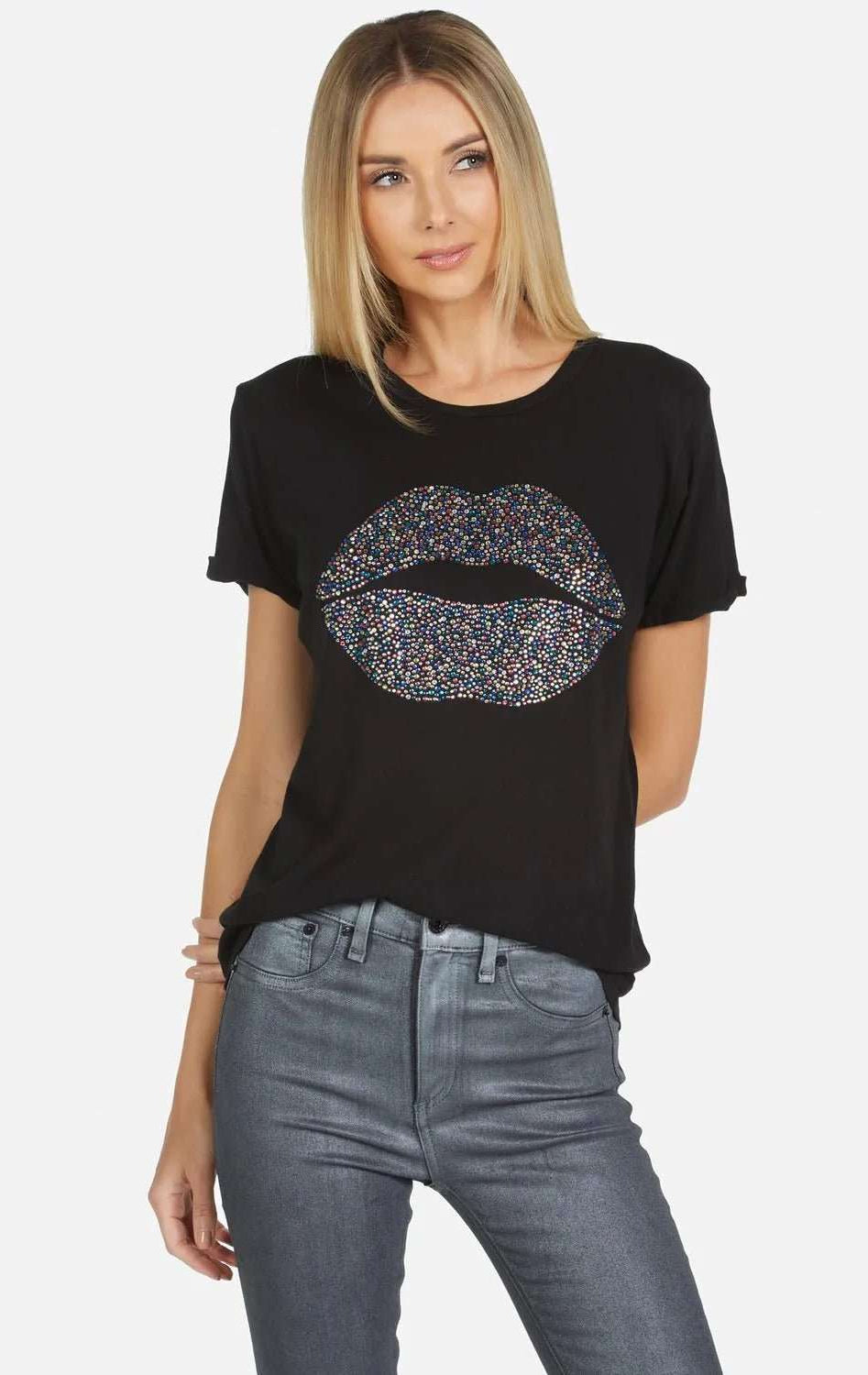 Lauren Moshi Edda Crystal Sprinkle Lip T-Shirt T-Shirt by Lauren Moshi as seen on celebrities