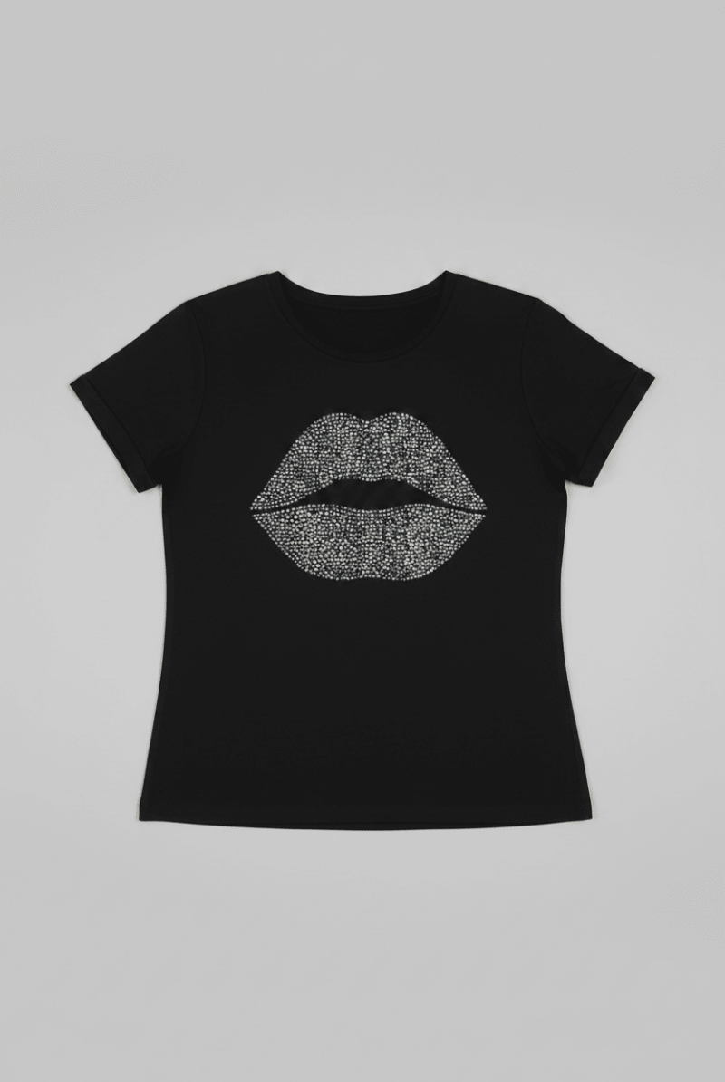 Shop Lauren Moshi Lauren Moshi Edda Crystal Sprinkle Lip T-Shirt T-Shirt for women – premium loungewear and festival fashion at Spoiled Brat