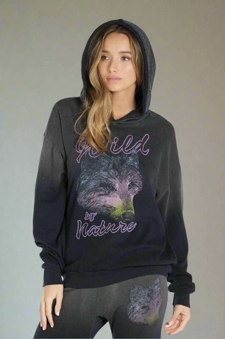 Shop Lauren Moshi Lauren Moshi Harmony Wild Wolf Hooded Sweatshirt Sweater for women – premium loungewear and festival fashion at Spoiled Brat