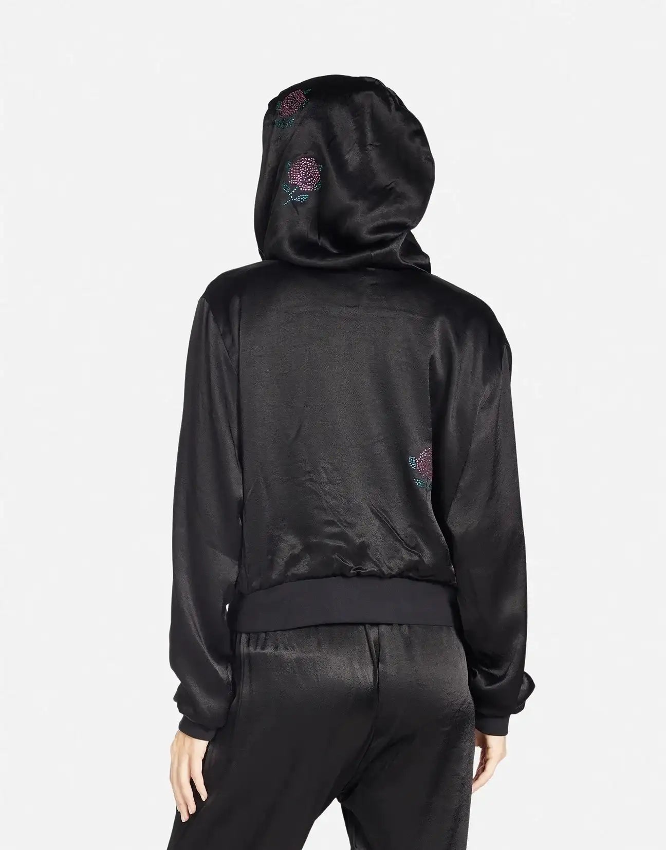 Lauren Moshi Kathleen Crystal Roses Satin Bomber Jacket Jacket by Lauren Moshi as seen on celebrities