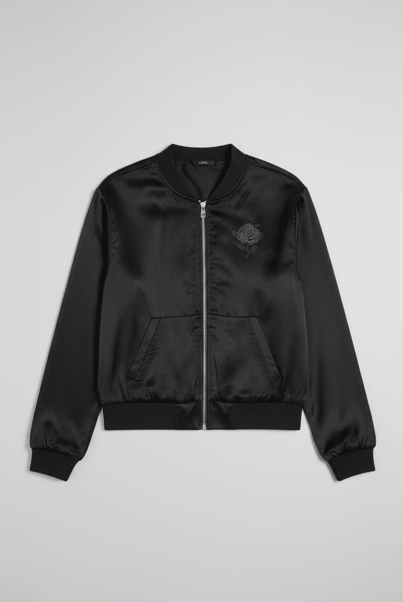 Shop Lauren Moshi Lauren Moshi Kathleen Crystal Roses Satin Bomber Jacket Jacket for women – premium loungewear and festival fashion at Spoiled Brat