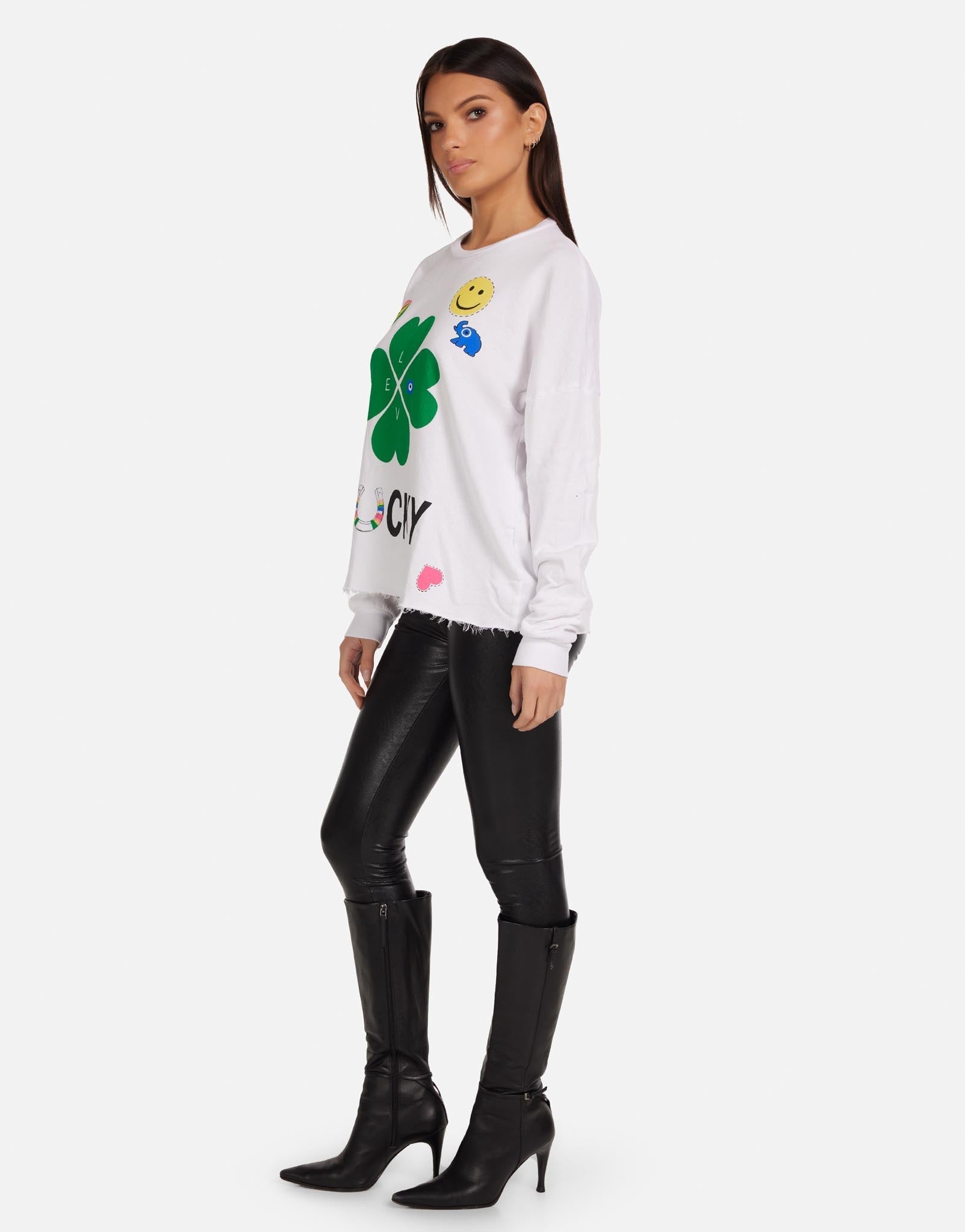 Shop Lauren Moshi Lauren Moshi Lee Lucky Clover Sweater Sweater for women – premium loungewear and festival fashion at Spoiled Brat