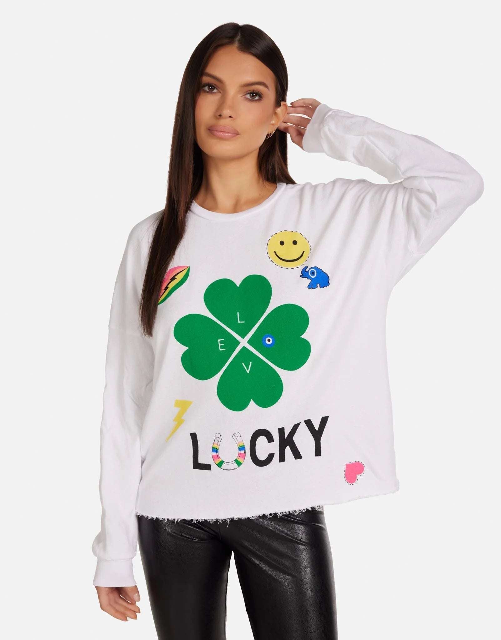 Shop Lauren Moshi Lauren Moshi Lee Lucky Clover Sweater Sweater for women – premium loungewear and festival fashion at Spoiled Brat