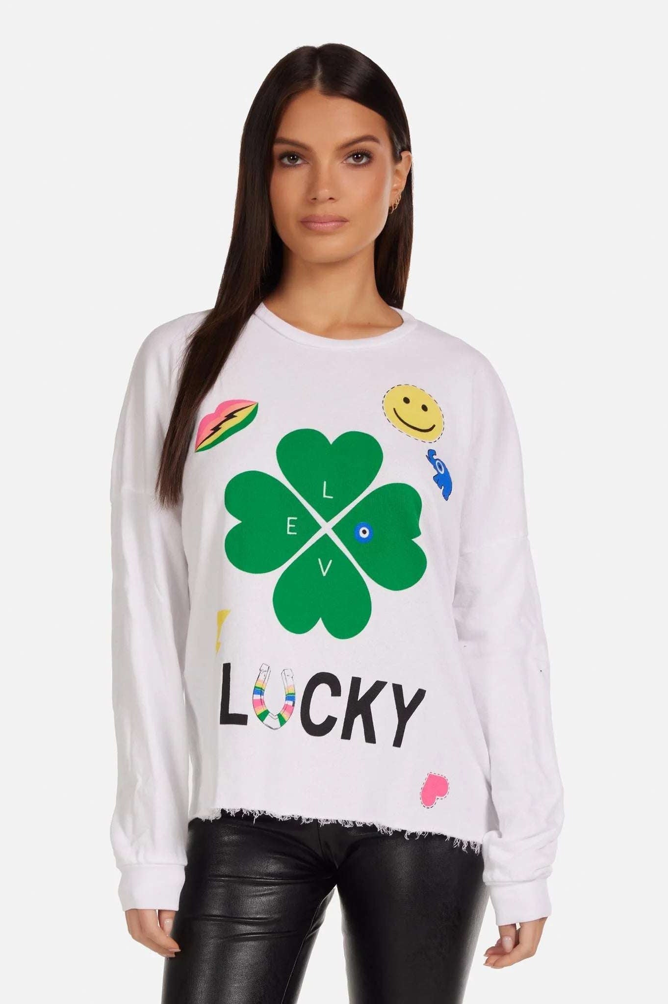 Shop Lauren Moshi Lauren Moshi Lee Lucky Clover Sweater Sweater for women – premium loungewear and festival fashion at Spoiled Brat