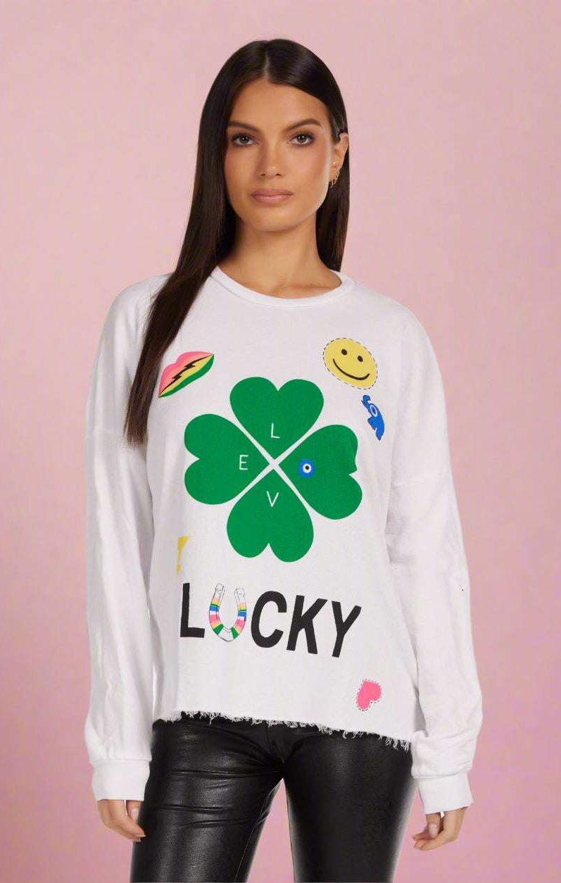 Shop Lauren Moshi Lauren Moshi Lee Lucky Clover Sweater Sweater for women – premium loungewear and festival fashion at Spoiled Brat