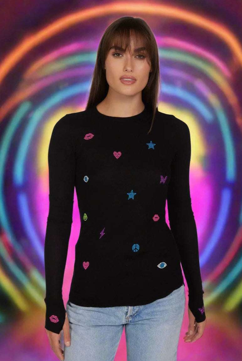 Shop Lauren Moshi Lauren Moshi McKinley Neon Stud Elements Thermal Top Long Sleeved Top for women – premium loungewear and festival fashion at Spoiled Brat