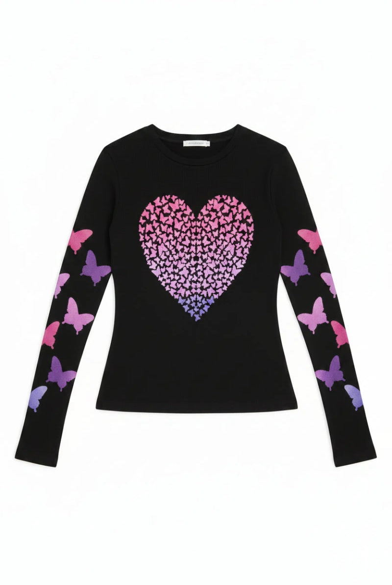 Shop Lauren Moshi Lauren Moshi McKinley Ombre Butterfly Heart Top Long Sleeved Top for women – premium loungewear and festival fashion at Spoiled Brat