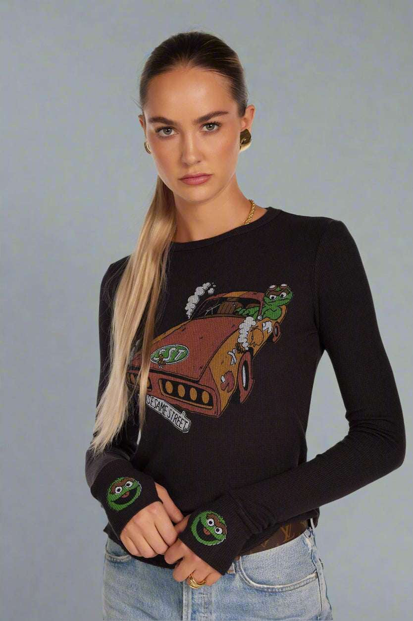 Shop Lauren Moshi Lauren Moshi McKinley Oscar The Grouch Racing Long Sleeved Tee Long Sleeved Top for women – premium loungewear and festival fashion at Spoiled Brat