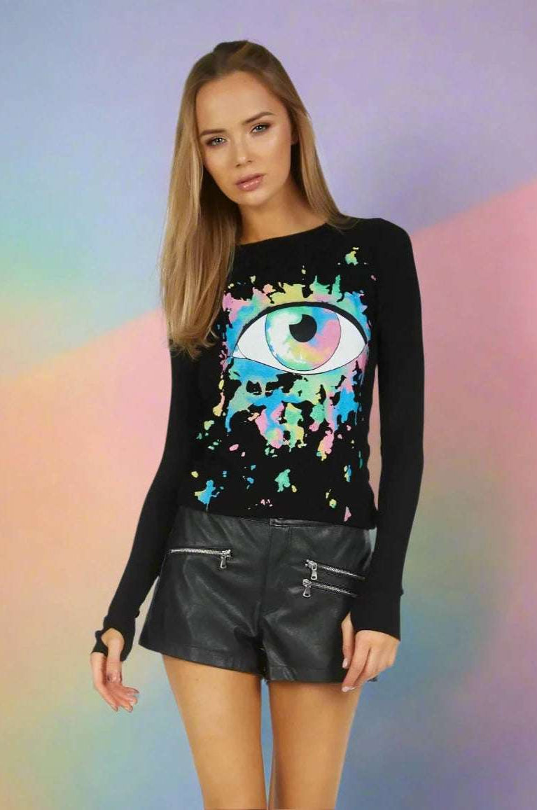 Lauren Moshi McKinley X Watercolor Eye Thermal Top Long Sleeved Top by Lauren Moshi as seen on celebrities