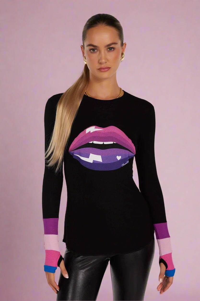 Shop Lauren Moshi Lauren Moshi Shyla Pink Ombre Lip Top Long Sleeved Top for women – premium loungewear and festival fashion at Spoiled Brat