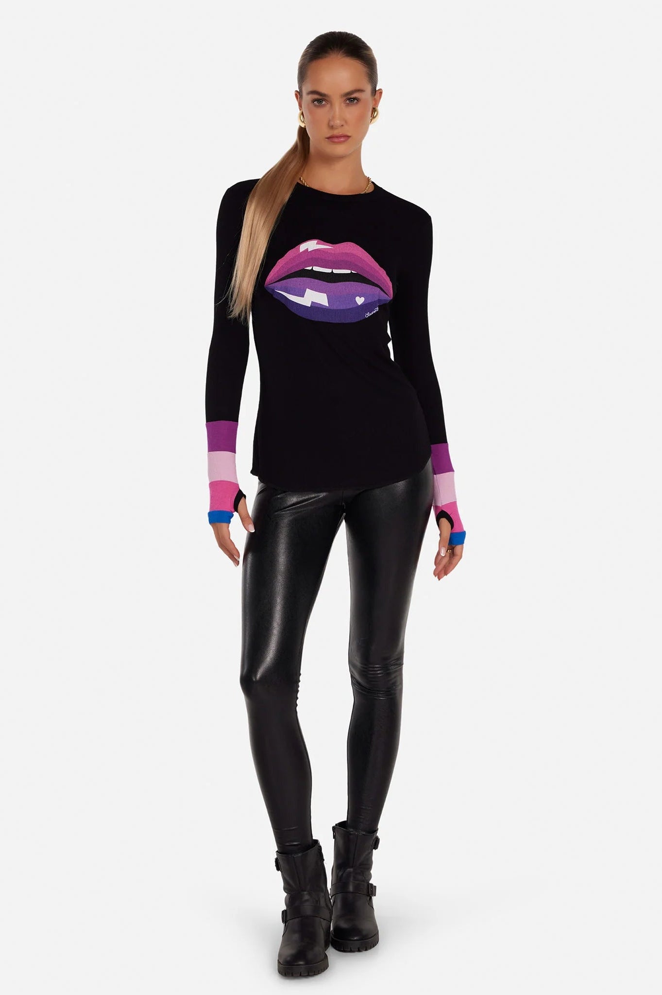 Shop Lauren Moshi Lauren Moshi Shyla Pink Ombre Lip Top Long Sleeved Top for women – premium loungewear and festival fashion at Spoiled Brat