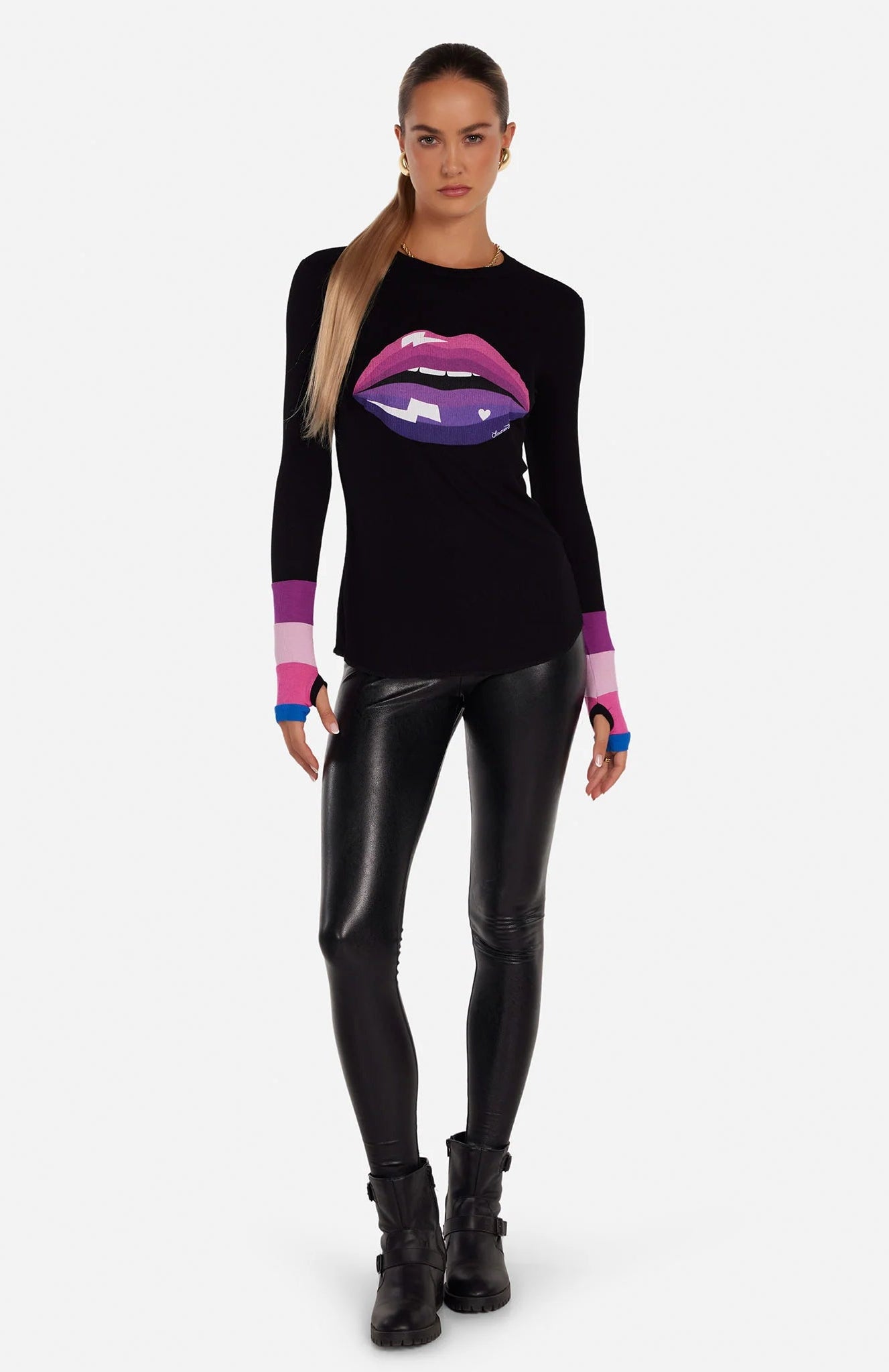 Shop Lauren Moshi Lauren Moshi Shyla Pink Ombre Lip Top Long Sleeved Top for women – premium loungewear and festival fashion at Spoiled Brat