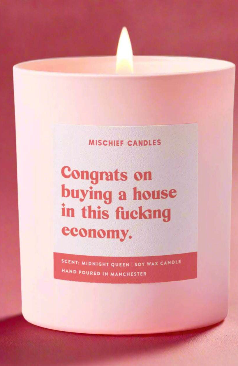 Shop Mischief Candles Mischief Candles New Home Gift Funny Housewarming Candle A House in This Economy Candles for women – premium loungewear and festival fashion at Spoiled Brat