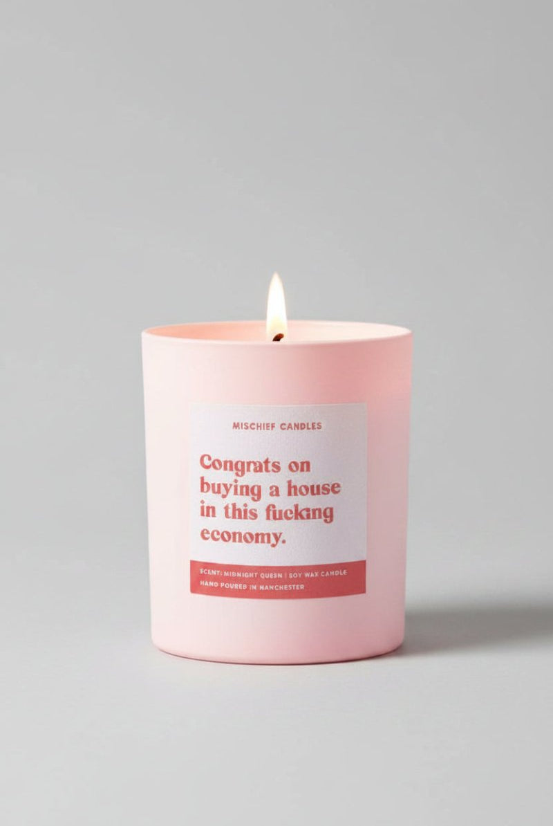 Shop Mischief Candles Mischief Candles New Home Gift Funny Housewarming Candle A House in This Economy Candles for women – premium loungewear and festival fashion at Spoiled Brat