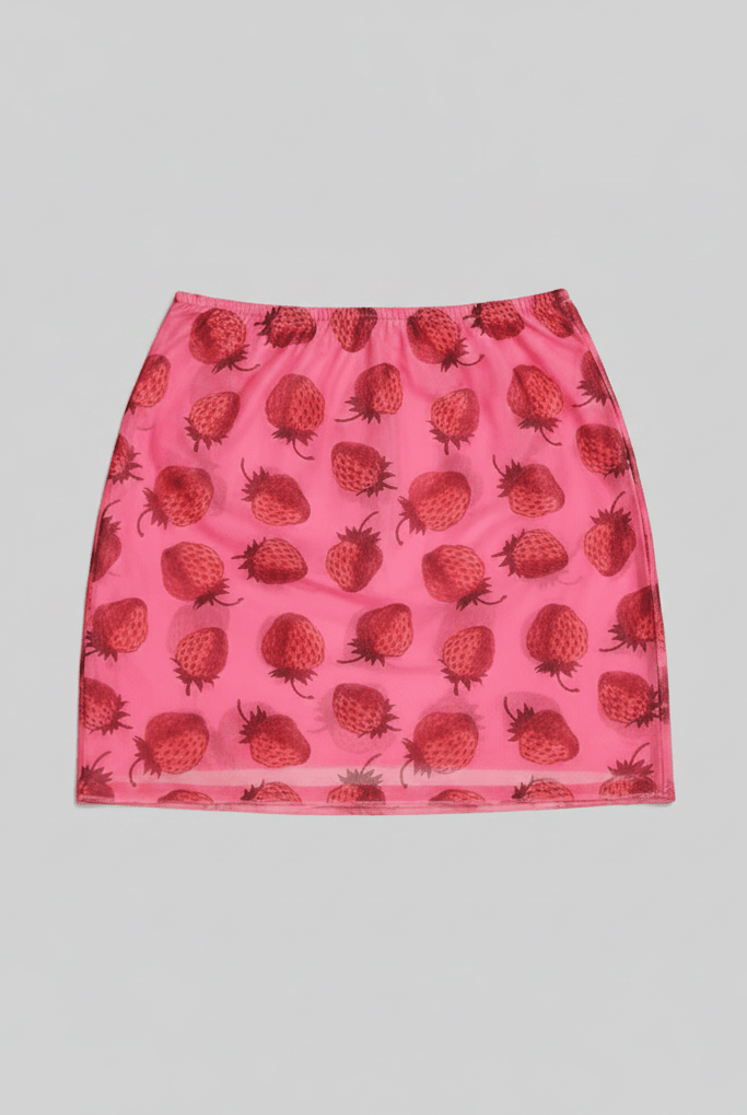 Shop New Girl Order New Girl Order Strawberry Mesh Mini Skirt Mini Skirt for women – premium loungewear and festival fashion at Spoiled Brat