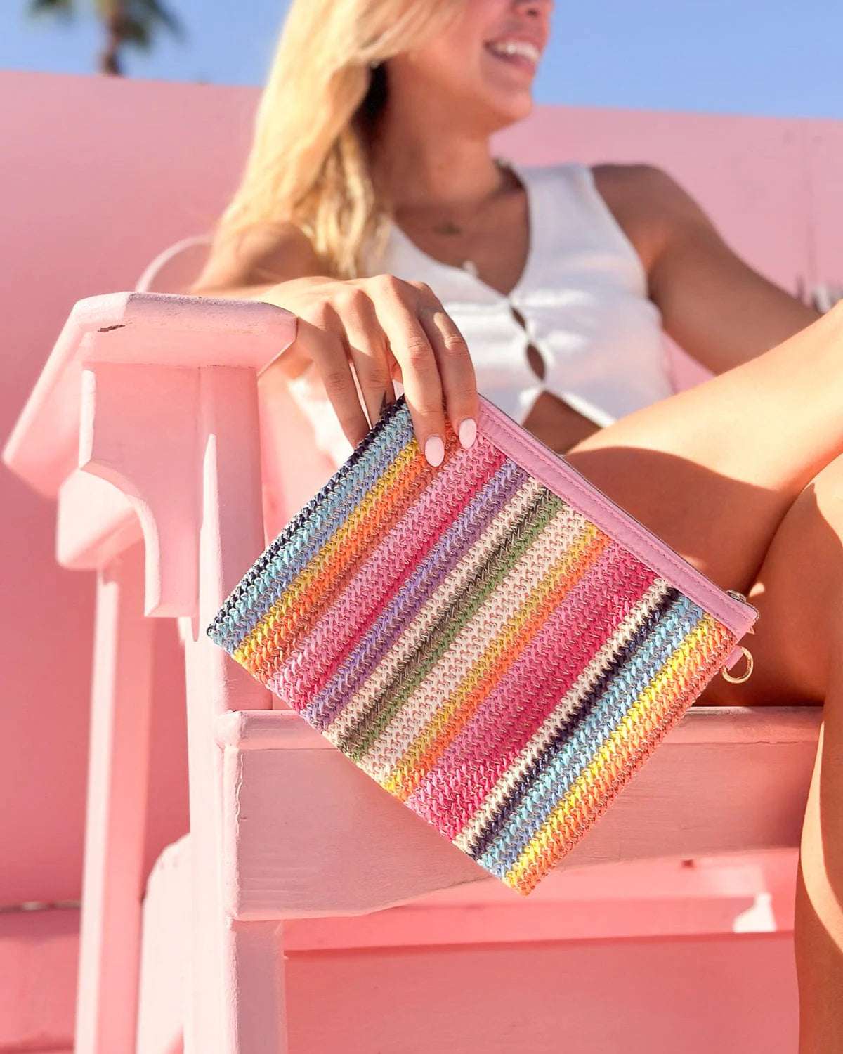 Shop Packed Party Packed Party Bring On The Fun Luxe Woven Rainbow Everything Pouch Bag Clutch Bag for women – premium loungewear and festival fashion at Spoiled Brat