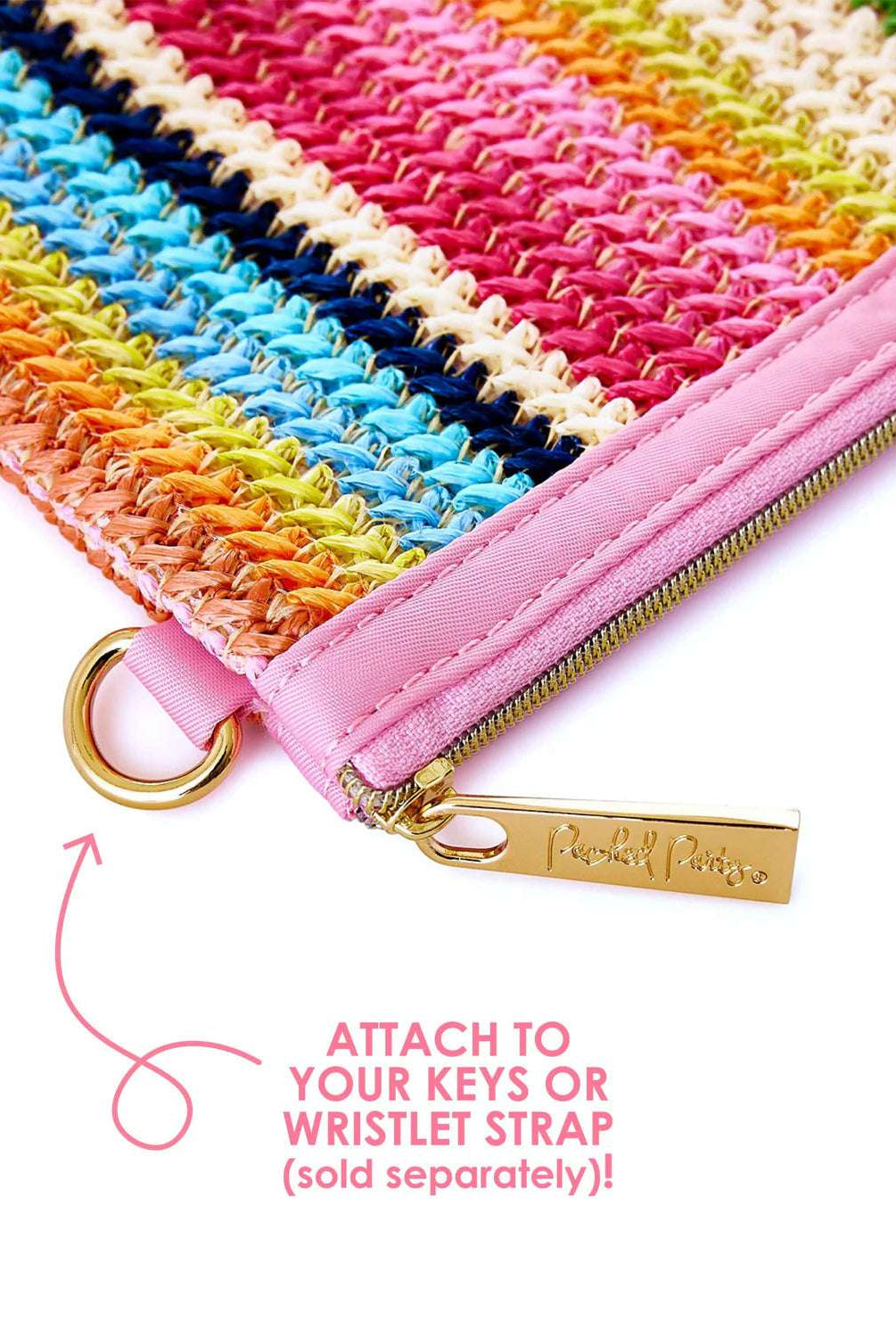 Shop Packed Party Packed Party Bring On The Fun Luxe Woven Rainbow Everything Pouch Bag Clutch Bag for women – premium loungewear and festival fashion at Spoiled Brat