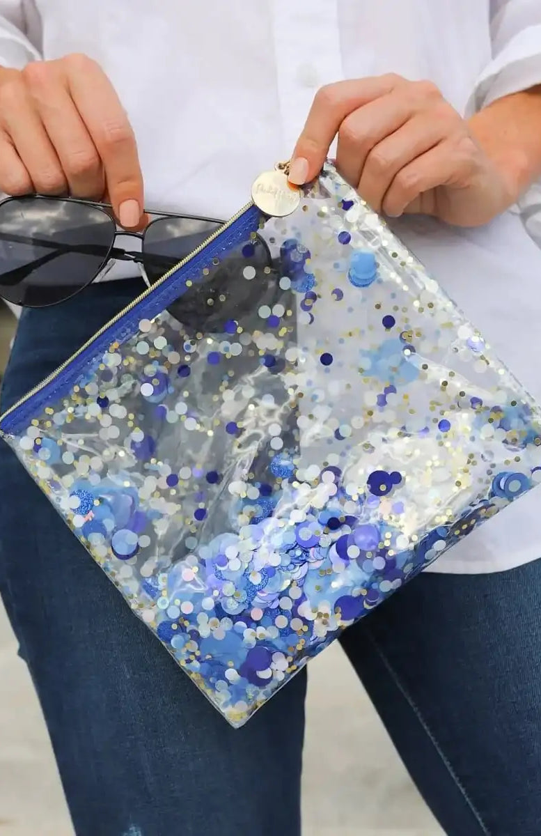 Packed Party Spirit Squad True Blue Confetti Everything Pouch Clutch Bag by Packed Party as seen on celebrities