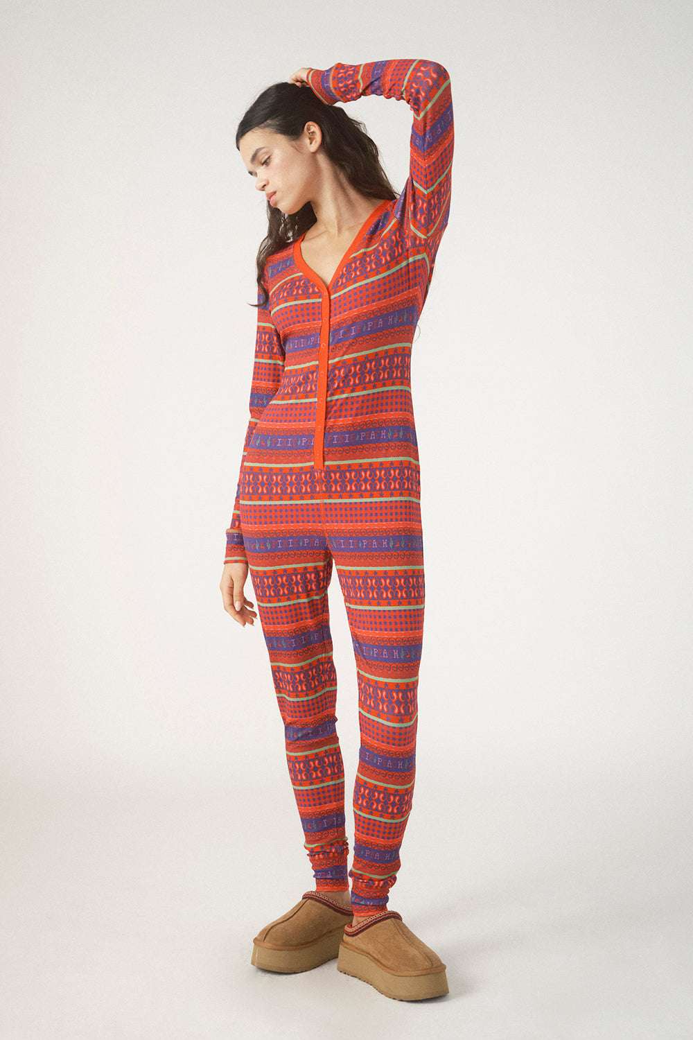 Shop Pixie and Peach Pixie & Peach Fairisle Christmas Onesie Pyjamas for women – premium loungewear and festival fashion at Spoiled Brat