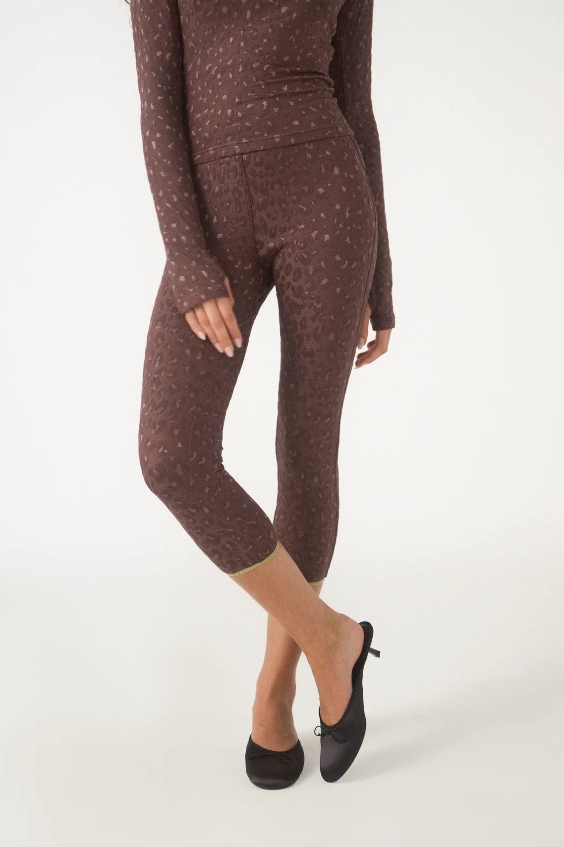 Shop Pixie and Peach Pixie & Peach Gwen Leopard Jacquard Capri Pants Trousers for women – premium loungewear and festival fashion at Spoiled Brat