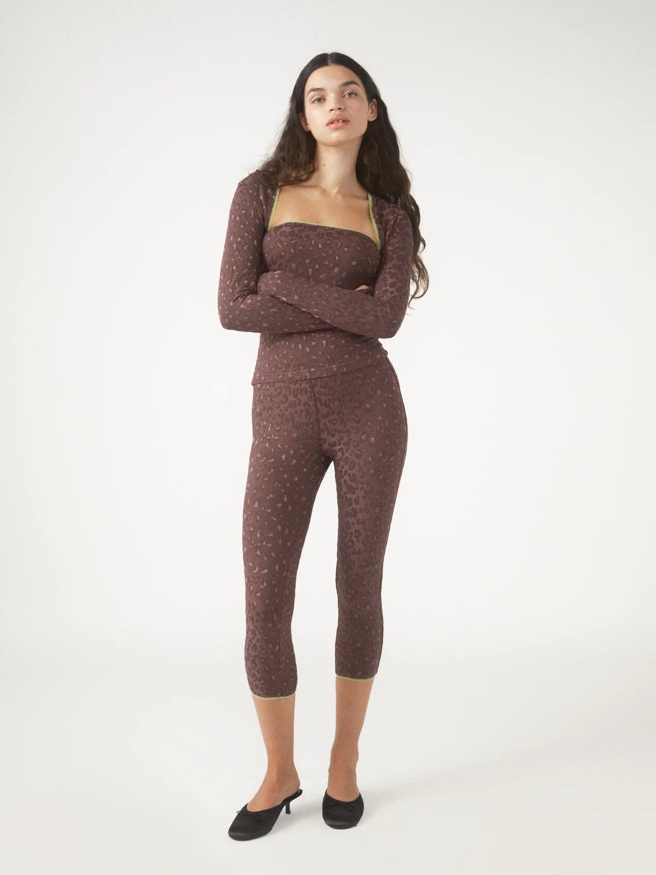 Shop Pixie and Peach Pixie & Peach Gwen Leopard Jacquard Capri Pants Trousers for women – premium loungewear and festival fashion at Spoiled Brat