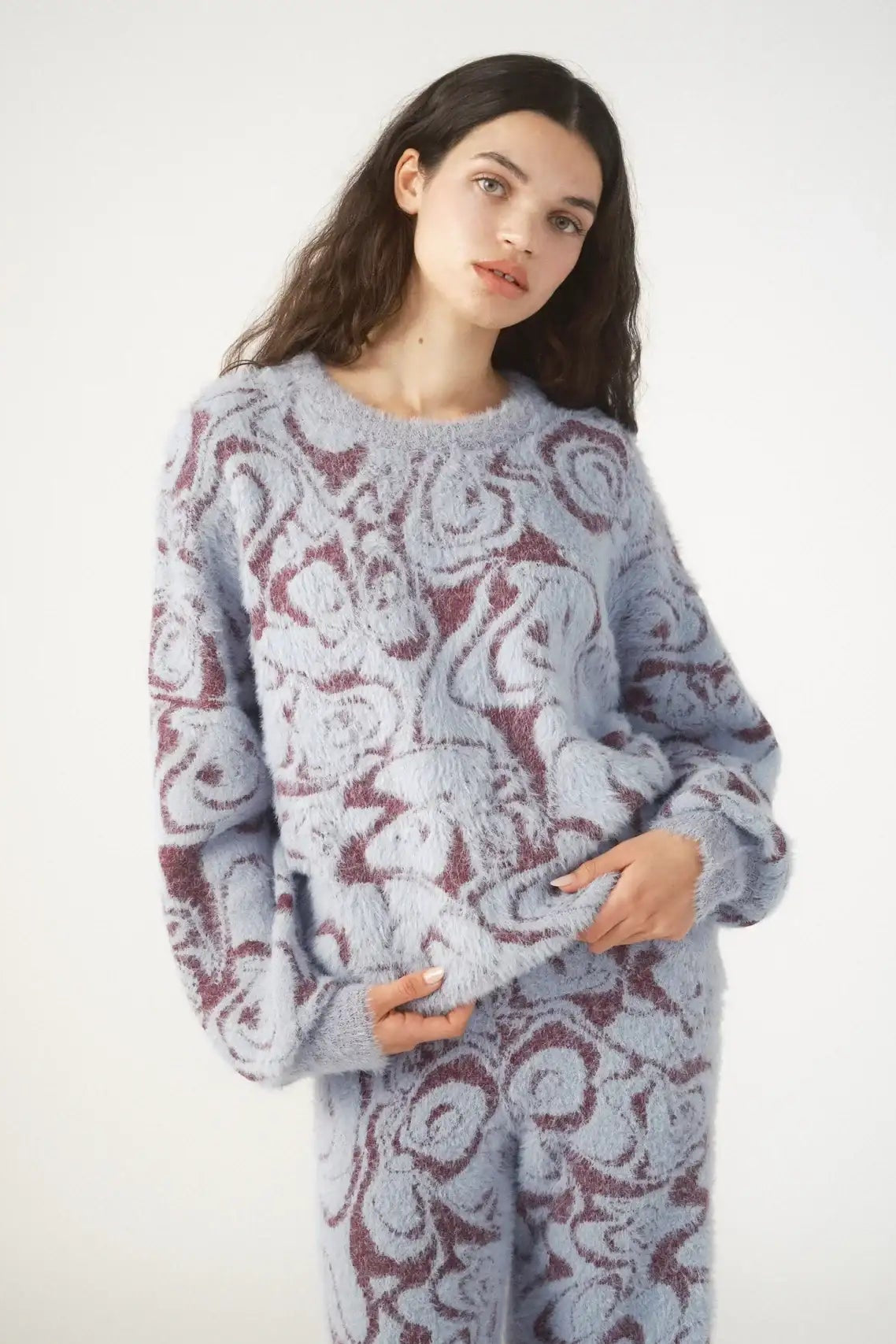 Shop Pixie and Peach Pixie & Peach Hope Jacquard Knitted Jumper Hoodie for women – premium loungewear and festival fashion at Spoiled Brat