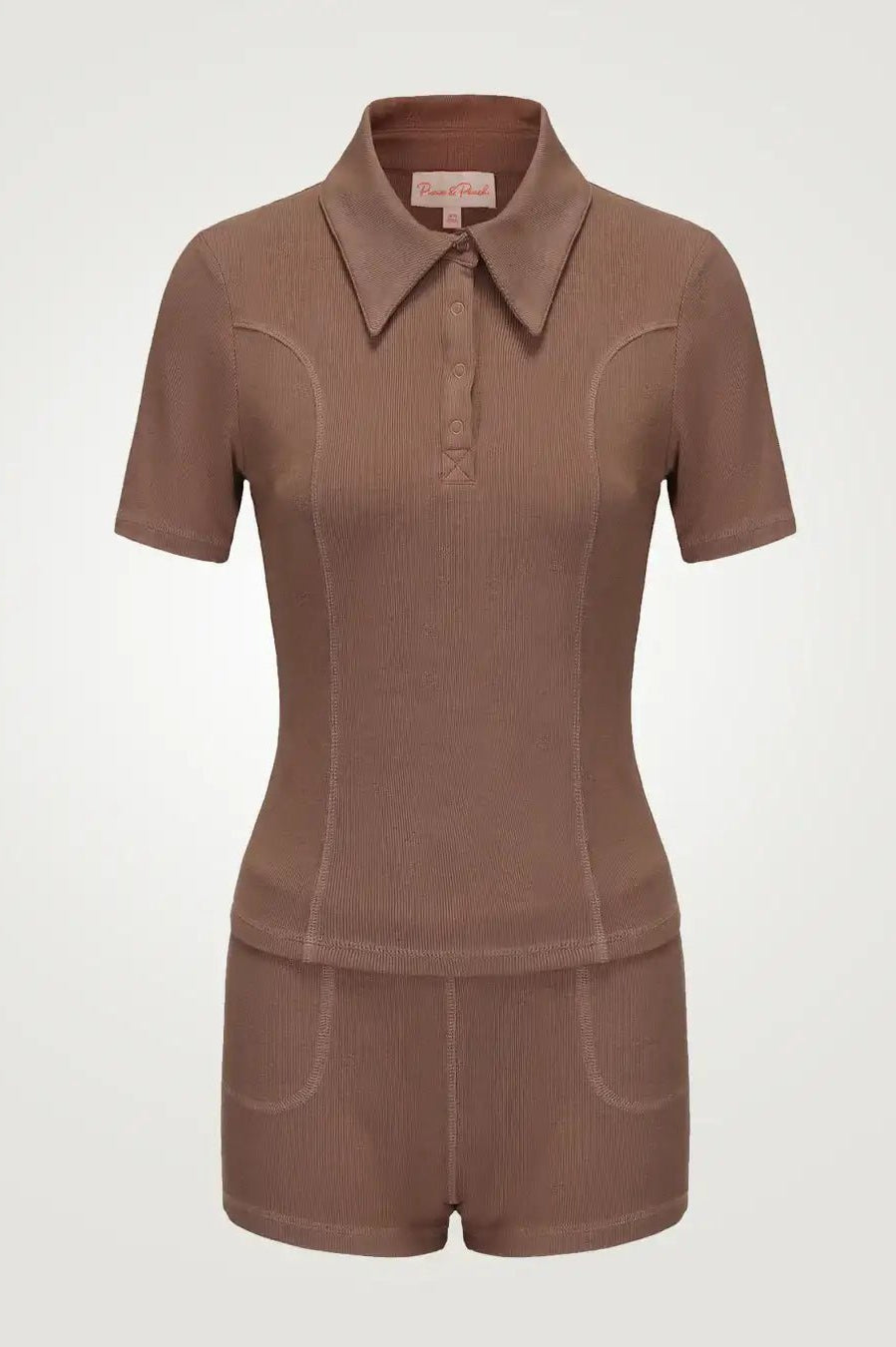 Shop Pixie and Peach Pixie & Peach Peggy Rib Polo Top T-Shirt for women – premium loungewear and festival fashion at Spoiled Brat