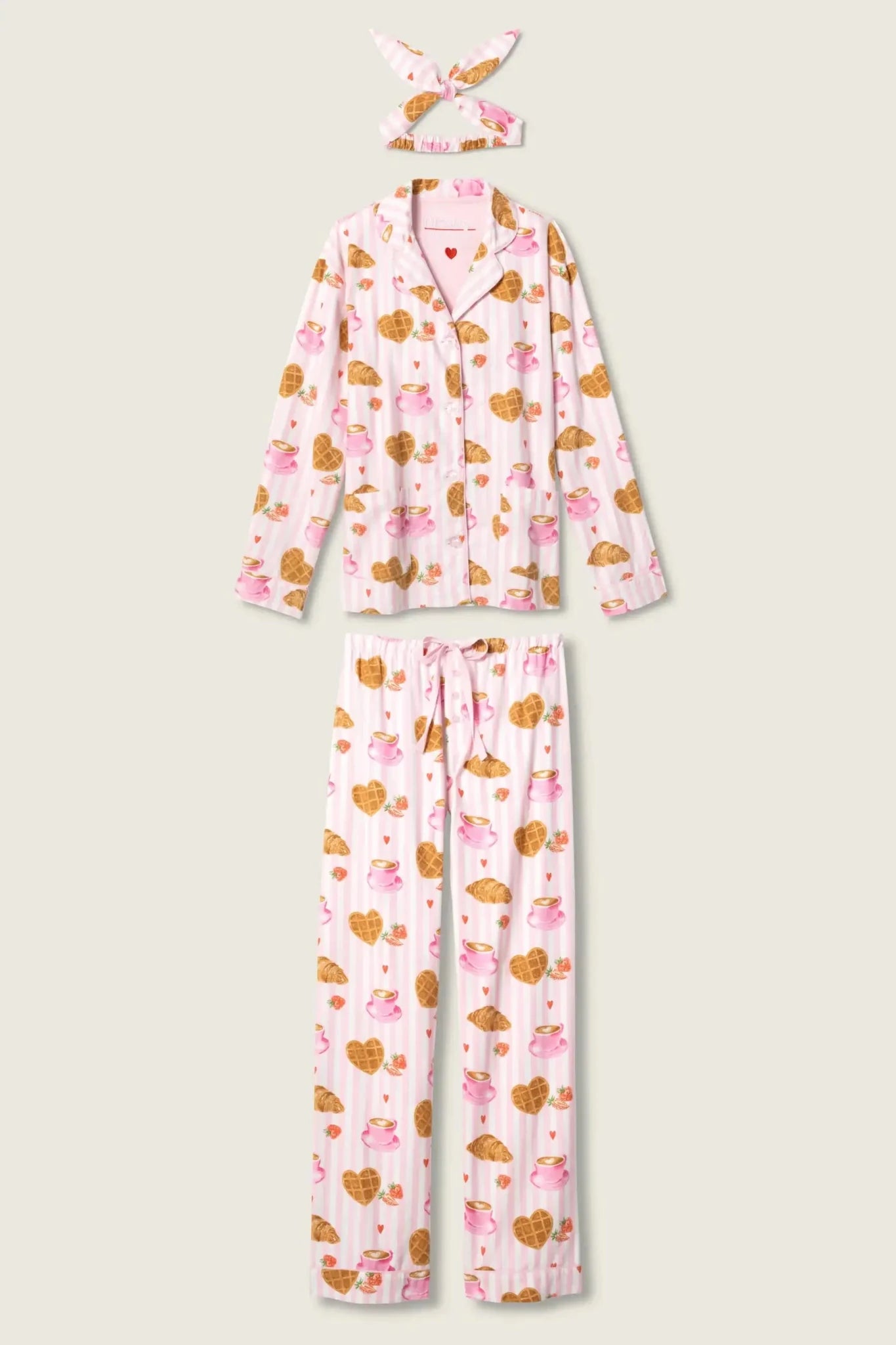 PJ Salvage Brunch Club Breakfast 3-Piece Flannel PJ Set by PJ Salvage – Pyjamas – Pink | Spoiled Brat UK