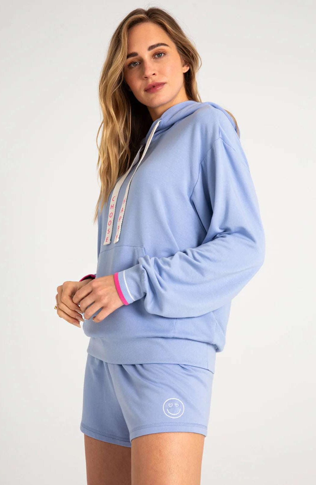 PJ Salvage Choose Happy Long Sleeve Hooded Top by PJ Salvage – Hooded Sweatshirt – Blue | Spoiled Brat UK