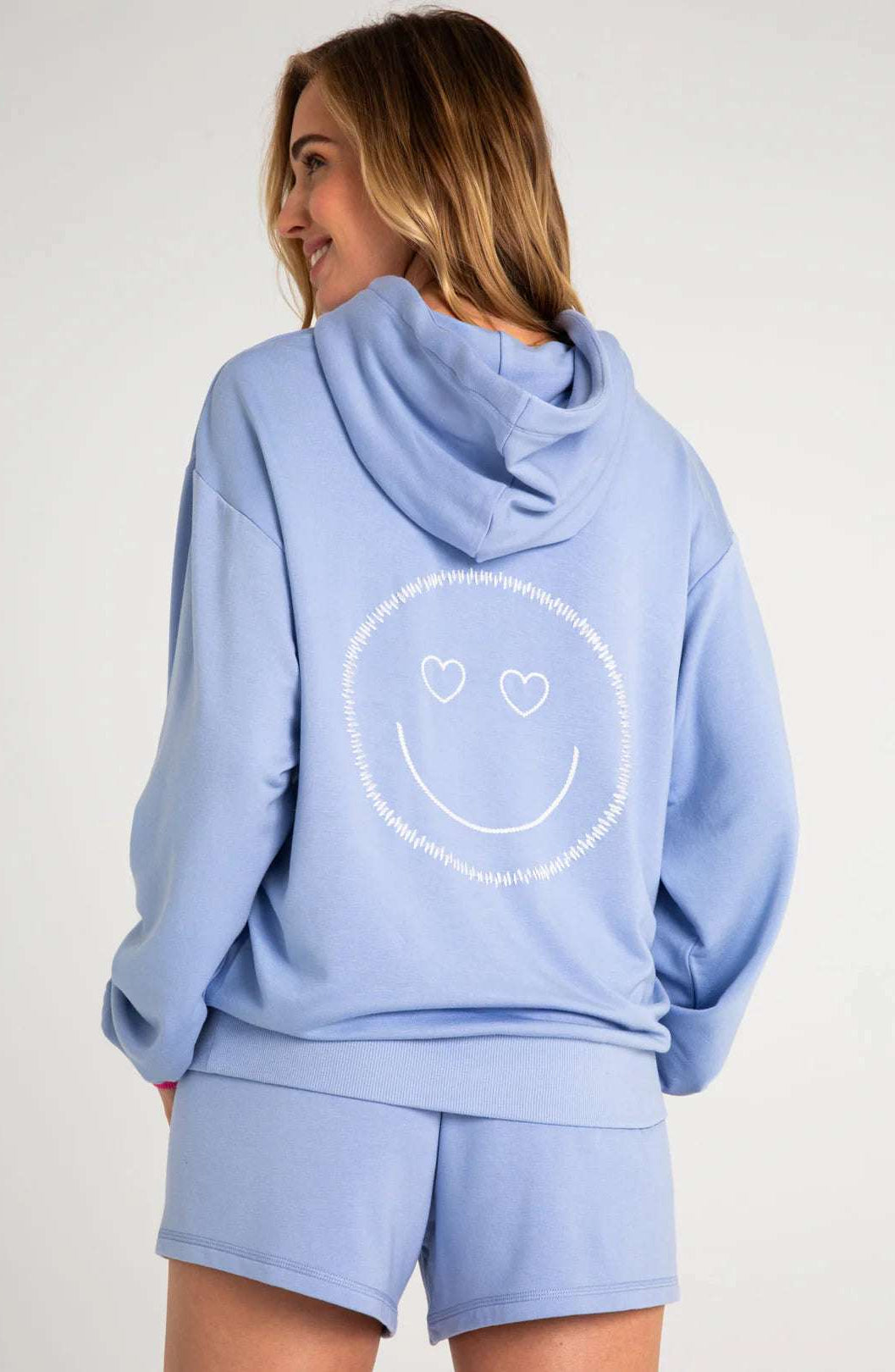 PJ Salvage Choose Happy Long Sleeve Hooded Top by PJ Salvage – Hooded Sweatshirt – Blue | Spoiled Brat UK