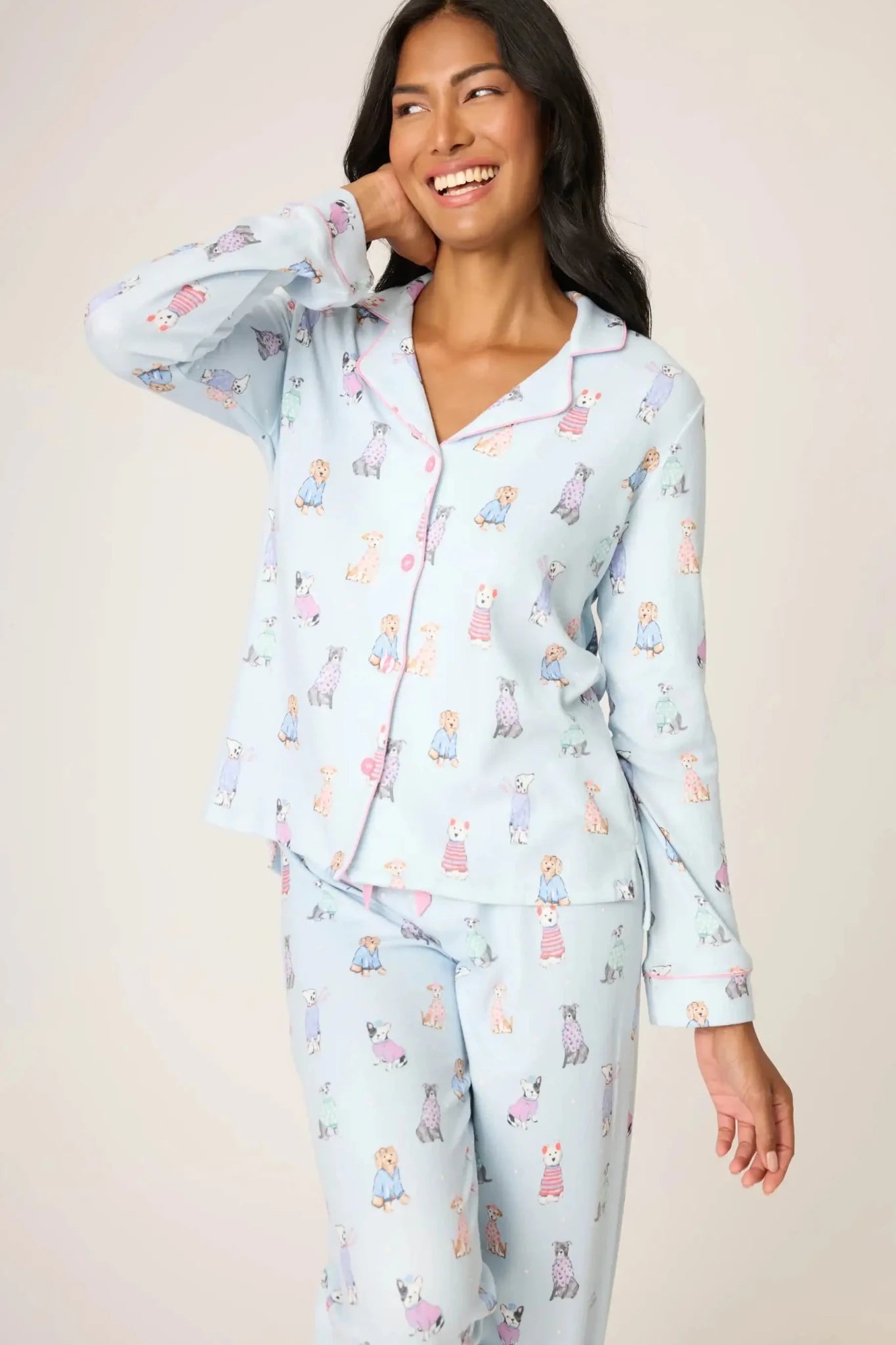 PJ Salvage Doggone Cold Dog Print Pointelle PJ Set by PJ Salvage – Pyjamas – Blue | Spoiled Brat UK