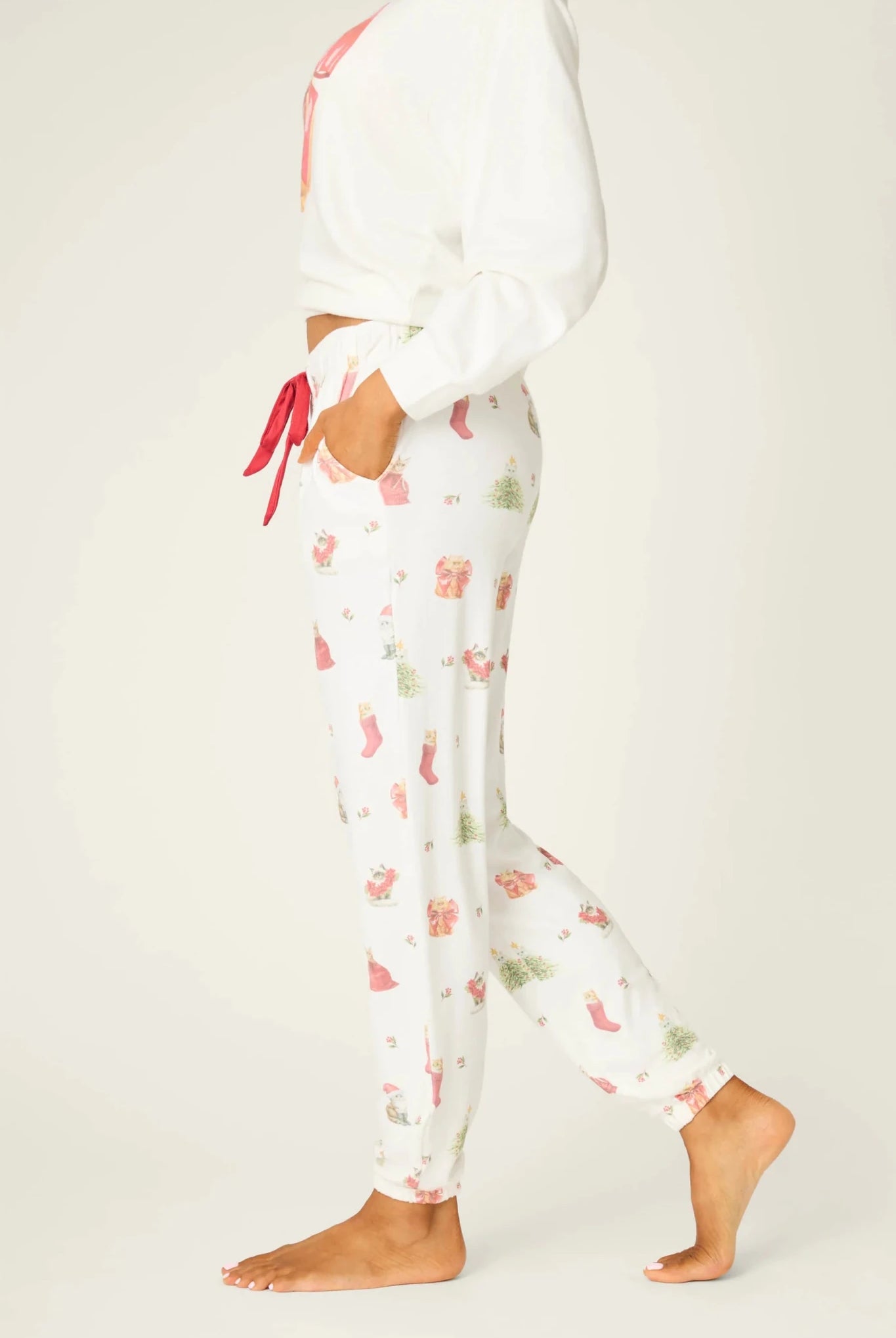 Shop PJ Salvage PJ Salvage Feline Festive Cat Print Banded PJ Pants as seen on Chloe Sims Pyjamas for women – premium loungewear and festival fashion at Spoiled Brat