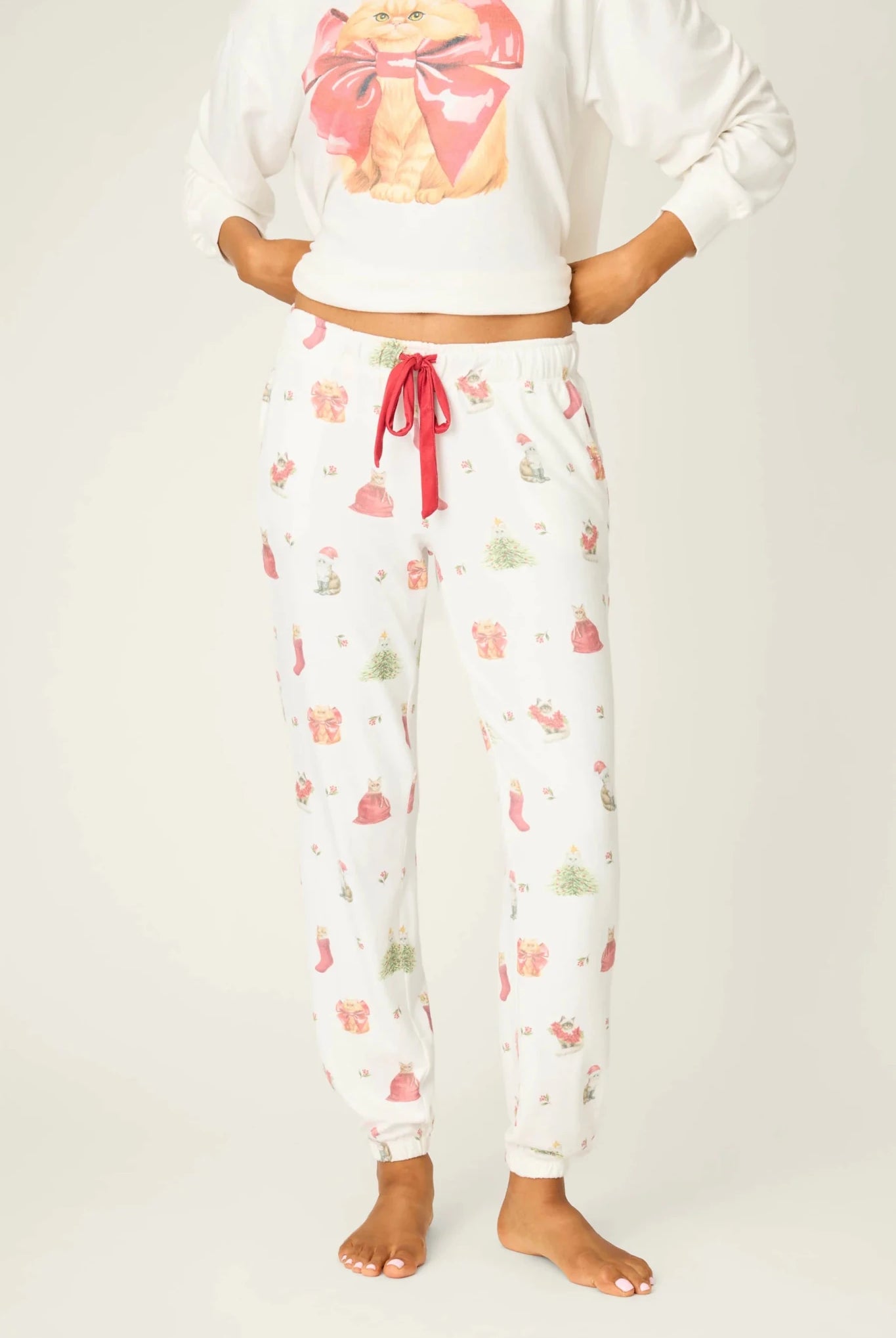 Shop PJ Salvage PJ Salvage Feline Festive Cat Print Banded PJ Pants as seen on Chloe Sims Pyjamas for women – premium loungewear and festival fashion at Spoiled Brat