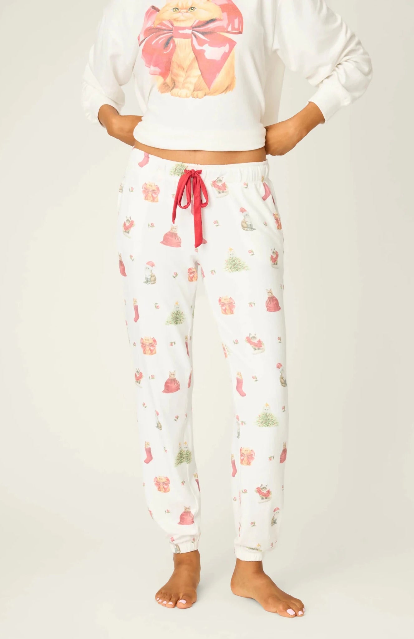 Shop PJ Salvage PJ Salvage Feline Festive Cat Print Banded PJ Pants as seen on Chloe Sims Pyjamas for women – premium loungewear and festival fashion at Spoiled Brat