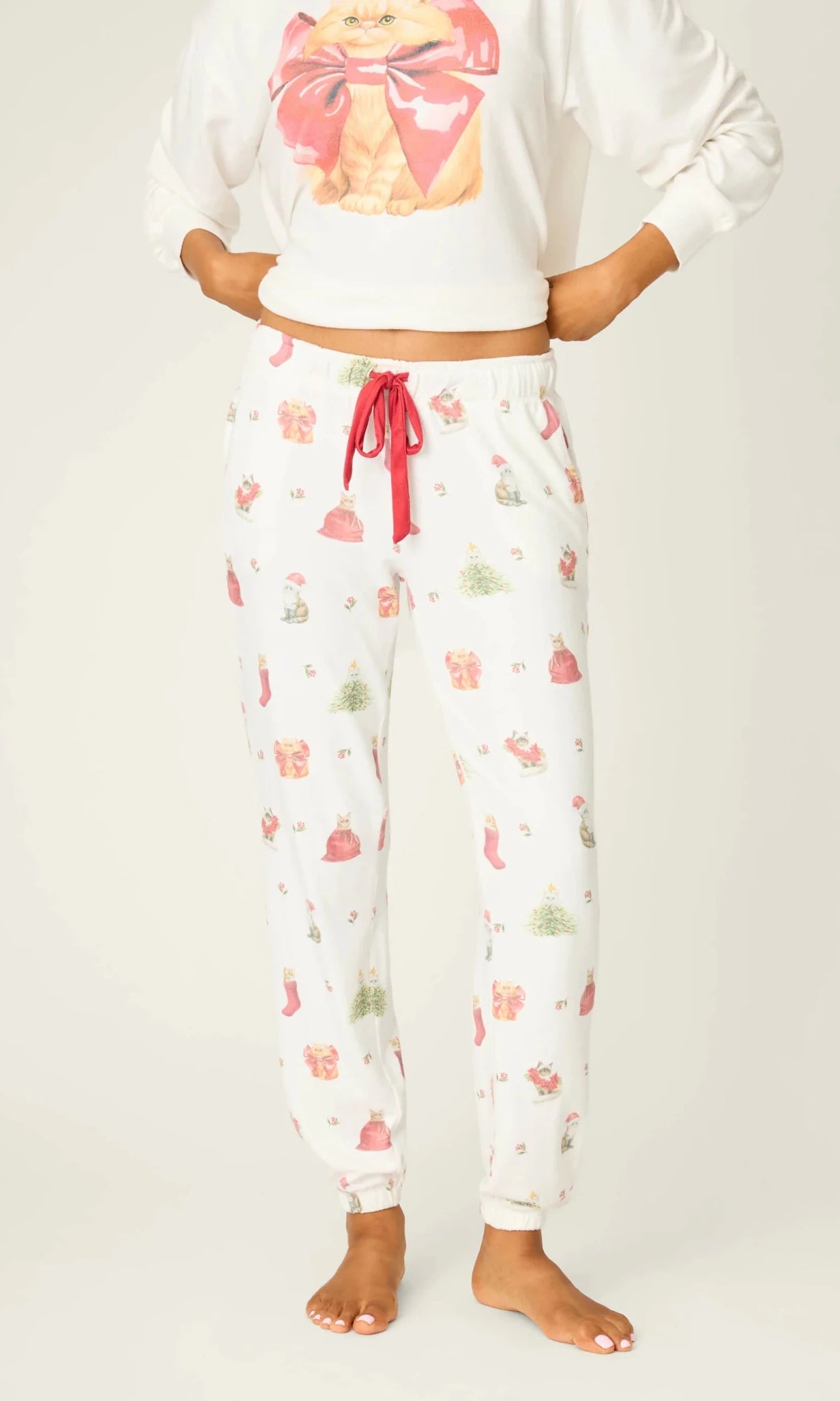 PJ Salvage Feline Festive Cat Print Banded PJ Pants as seen on Chloe Sims by PJ Salvage – Pyjamas – White | Spoiled Brat UK