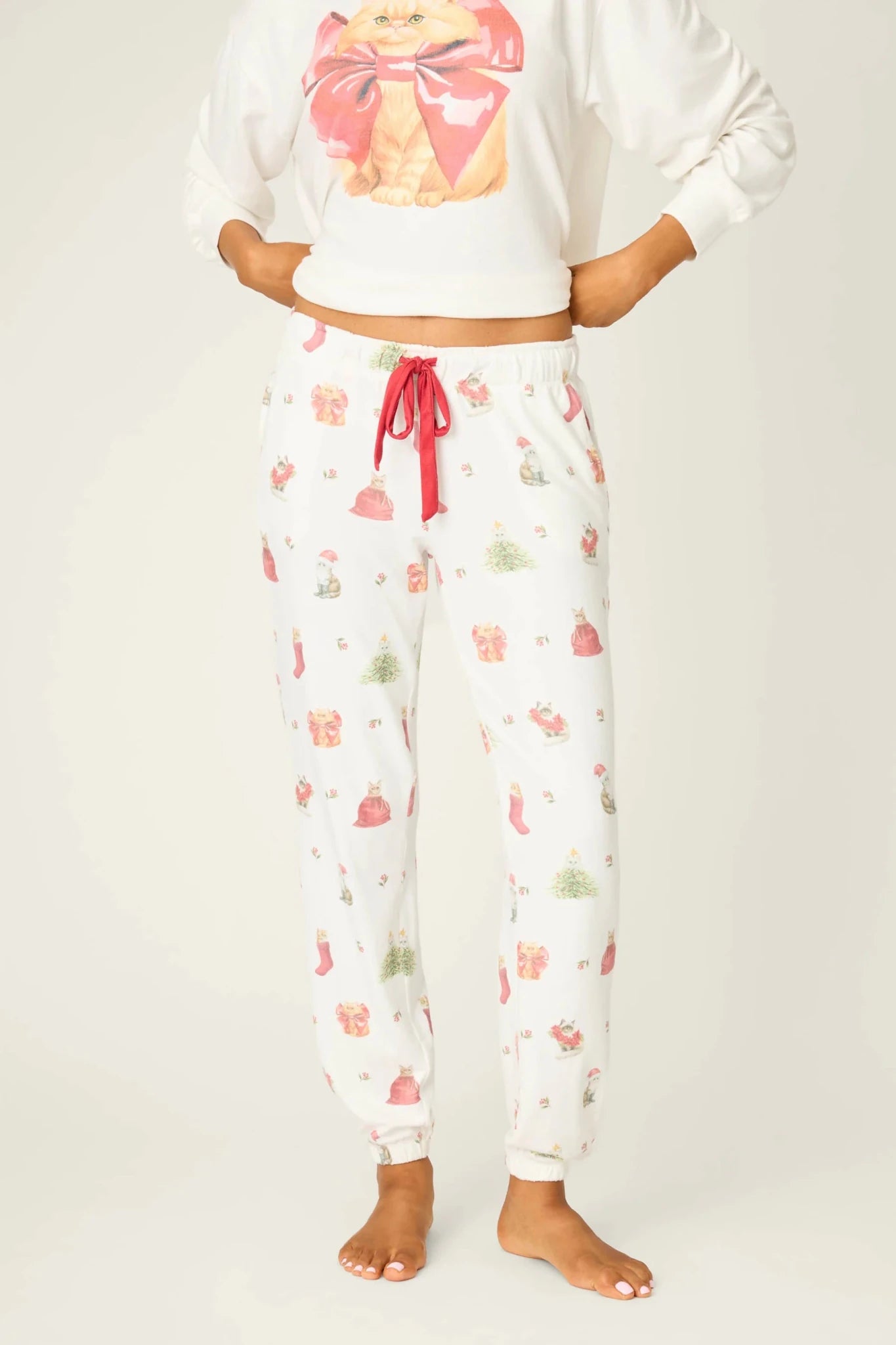 Shop PJ Salvage PJ Salvage Feline Festive Cat Print Banded PJ Pants as seen on Chloe Sims Pyjamas for women – premium loungewear and festival fashion at Spoiled Brat