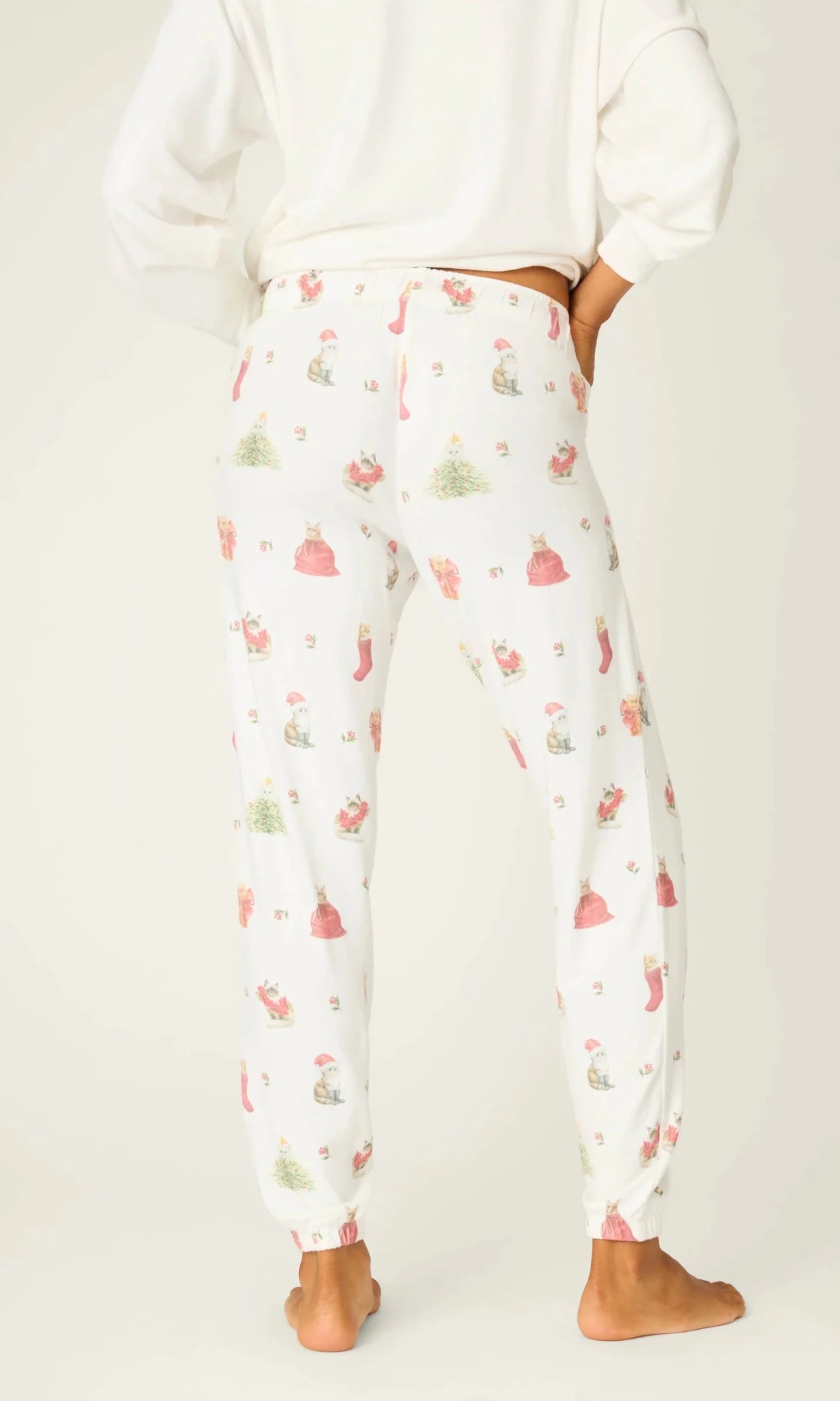 PJ Salvage Feline Festive Cat Print Banded PJ Pants as seen on Chloe Sims by PJ Salvage – Pyjamas – White | Spoiled Brat UK
