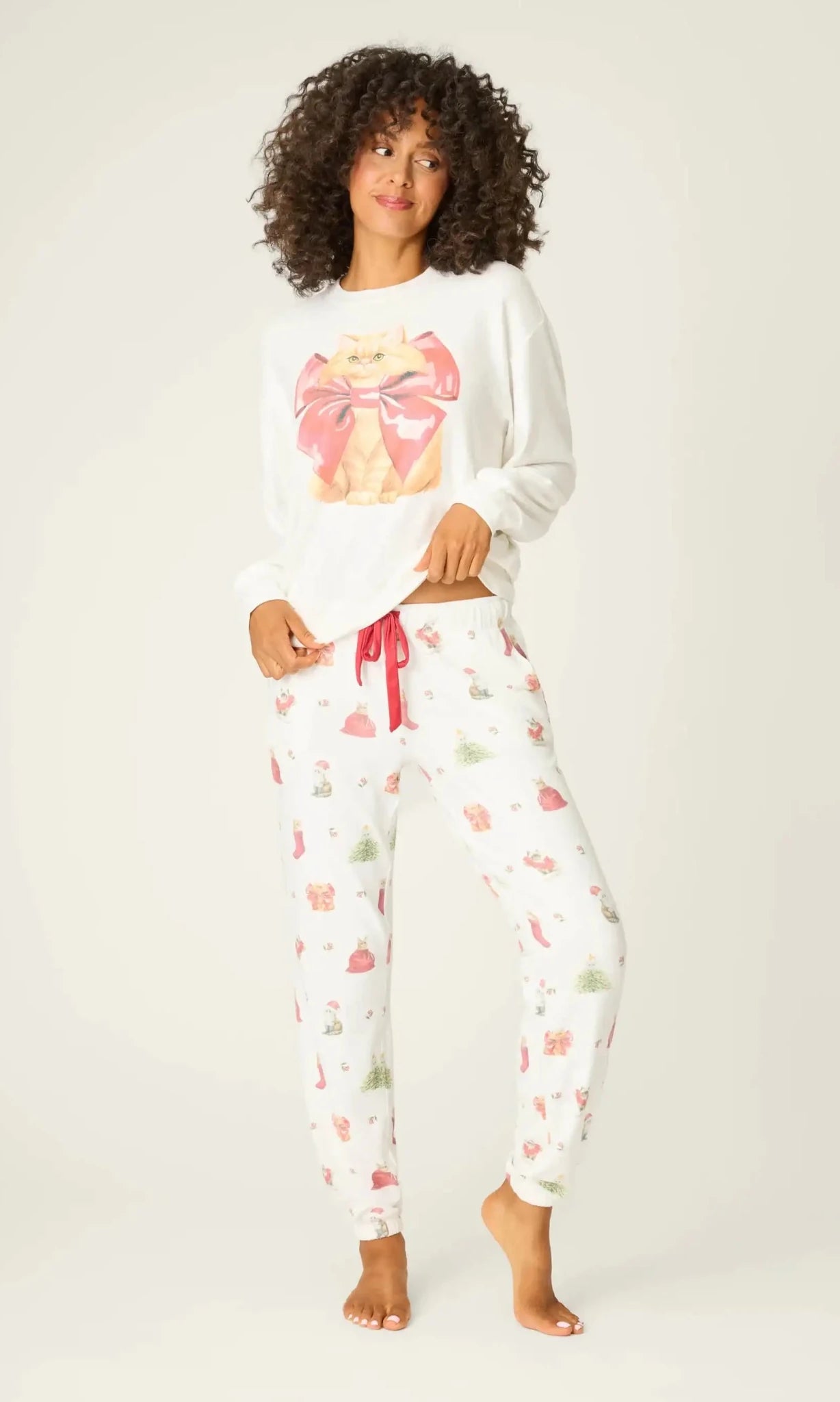 PJ Salvage Feline Festive Cat Print Banded PJ Pants as seen on Chloe Sims by PJ Salvage – Pyjamas – White | Spoiled Brat UK
