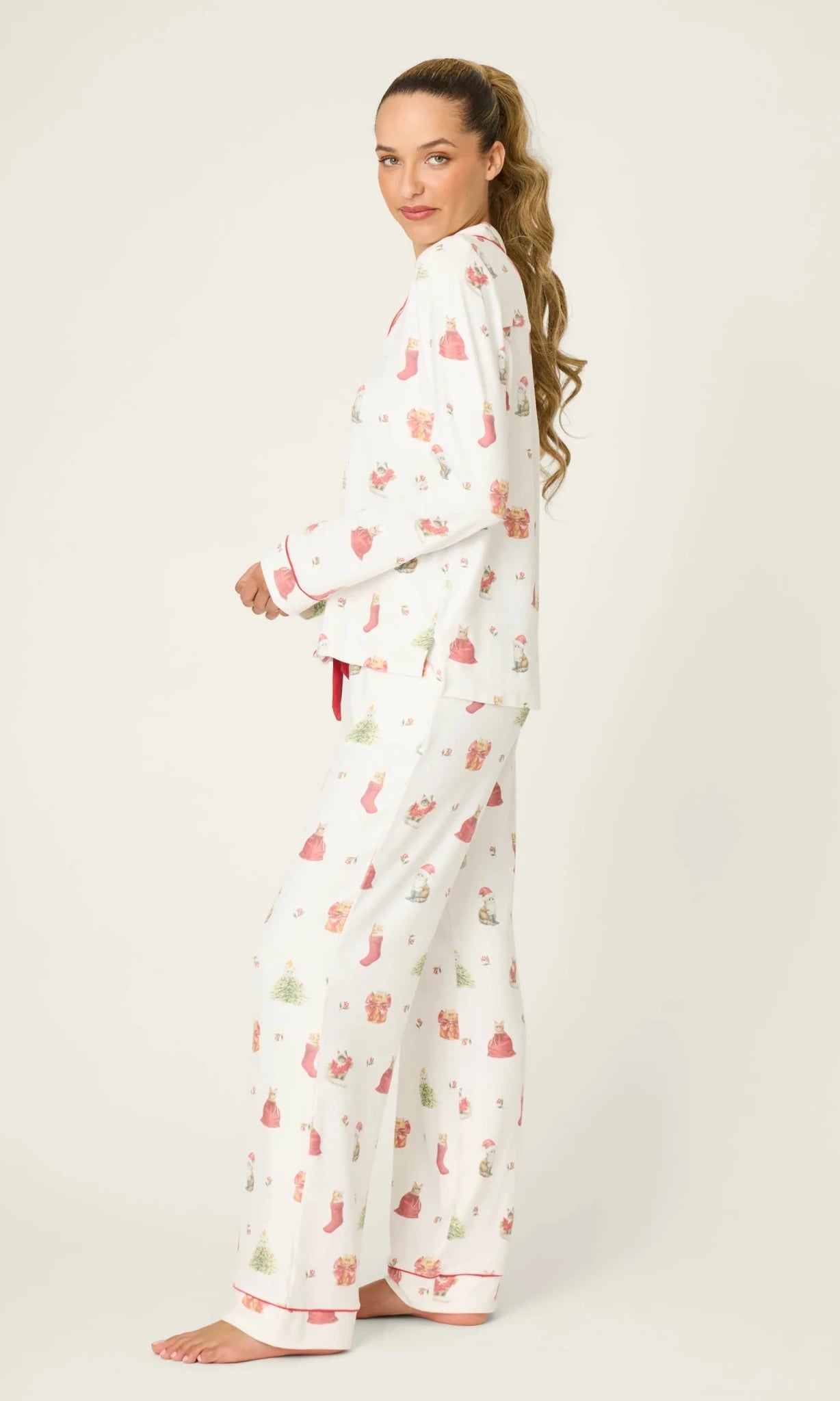 PJ Salvage Feline Festive Cat Print Christmas PJ Set by PJ Salvage – Pyjamas – White | Spoiled Brat UK